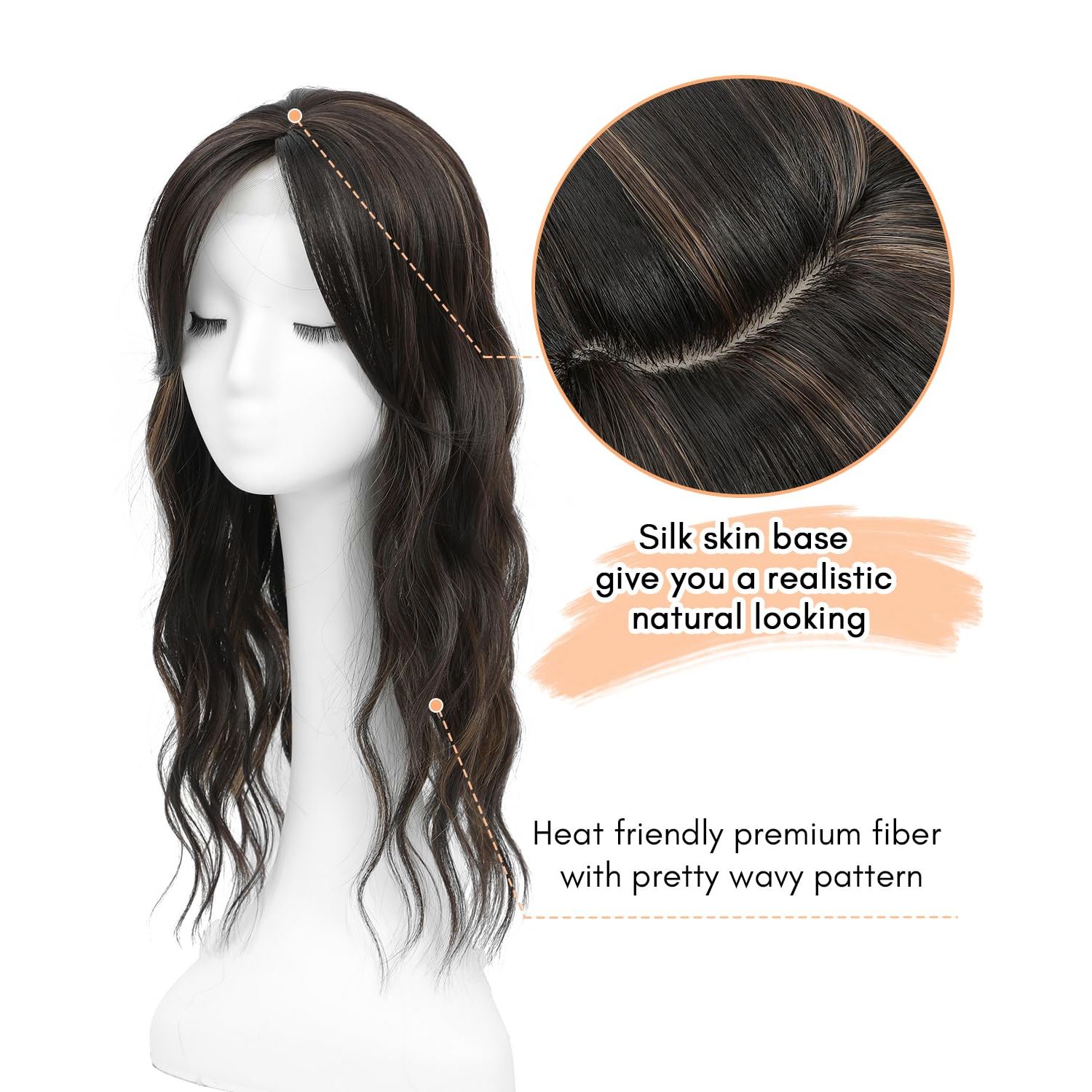 Hair Toppers for Women 20inch Wavy Hair Toppers for Women Toppers Hair Pieces for Women with Thinning Hair Ombre Highlight Synthetic Wig Clip In Hair Topper Wiglets with Fringe Bang Add Hair Volume