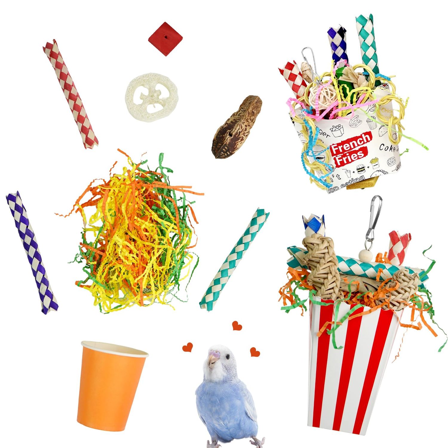 HPAWHOMEPART Bird Toys, 3PCS Bird Shredding Toys,Bird Shredder Toys Chewing Toys Parrot Cage Foraging Hanging Toy,Bird Cage Accessories for Bird Parakeets Lovebirds Cockatiels