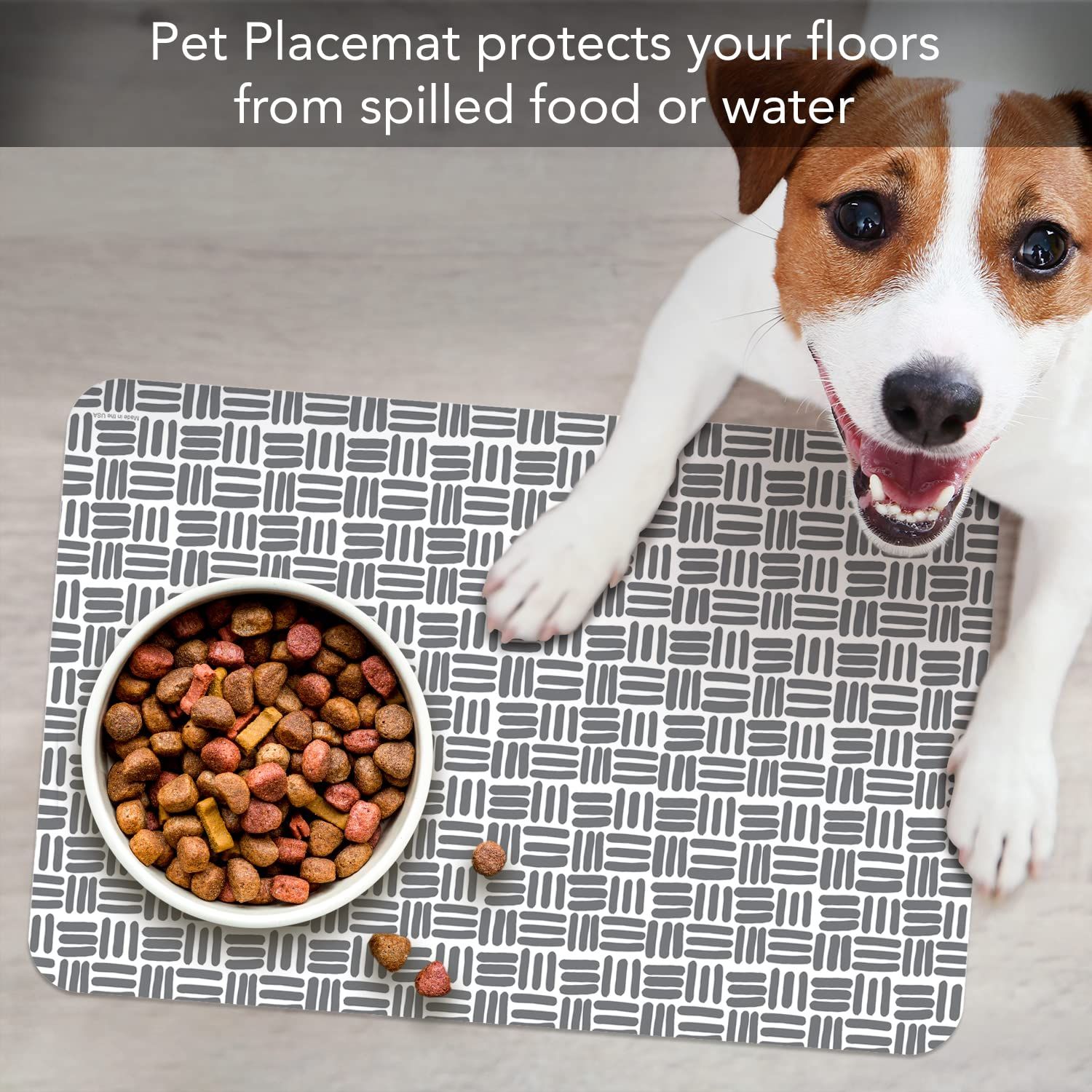 CounterArt Faux Basket Weave Design Easy Care Waterproof Pet Placemat 17.13” x 11.25” Made in The USA of BPA Free Plastic, Safe for Pets, Protects Floors from Cat & Dog Bowls