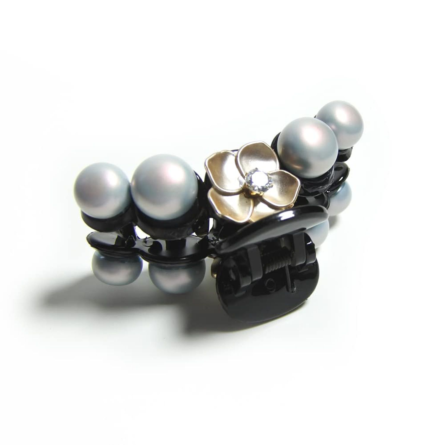 Meilliwish Pearl Gem Flowers Beautiful Hair Claw Clip for Women (D64)(Gray)