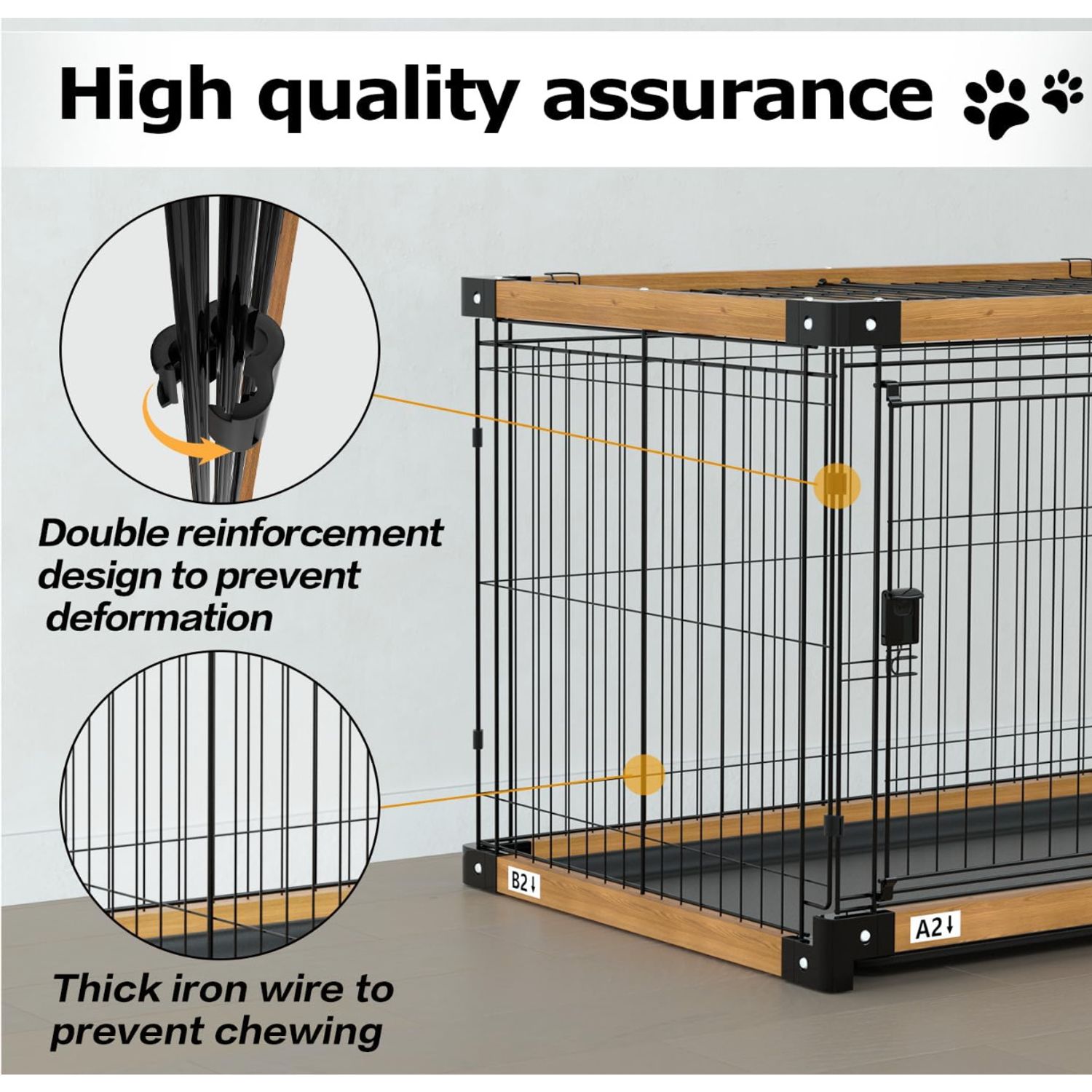 Wood Dog Crate Cage Removable Cleaning Tray Kennel Double Doors 30"x 21"x 23"