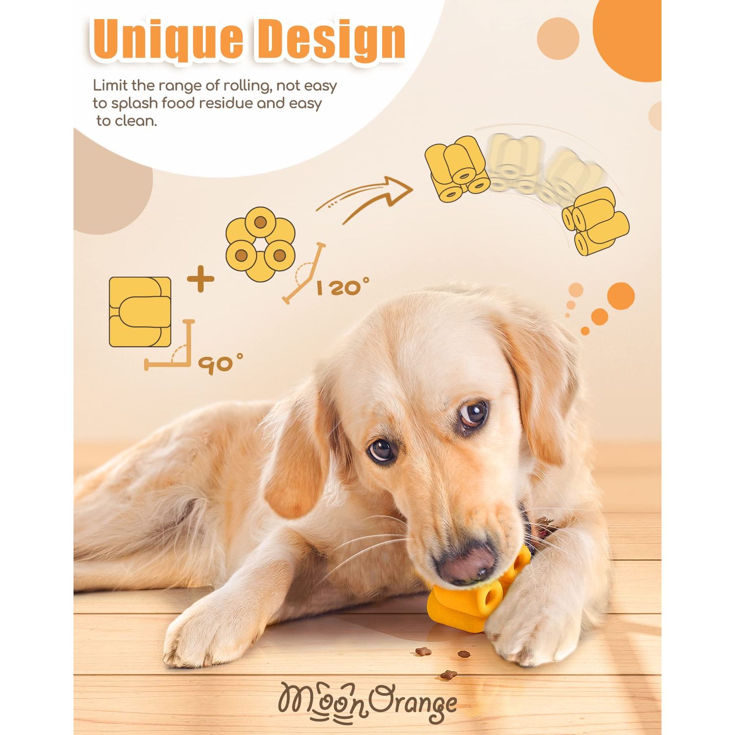 Moonorange Treat Dog Toy, Dog Chew Toys for Aggressive Chewers, Interactive Slow Feeder Dog Toys, Durable Fillable Toy Collection, Frozen Feeding Dog Toy for All Breed Sizes (Yellow)