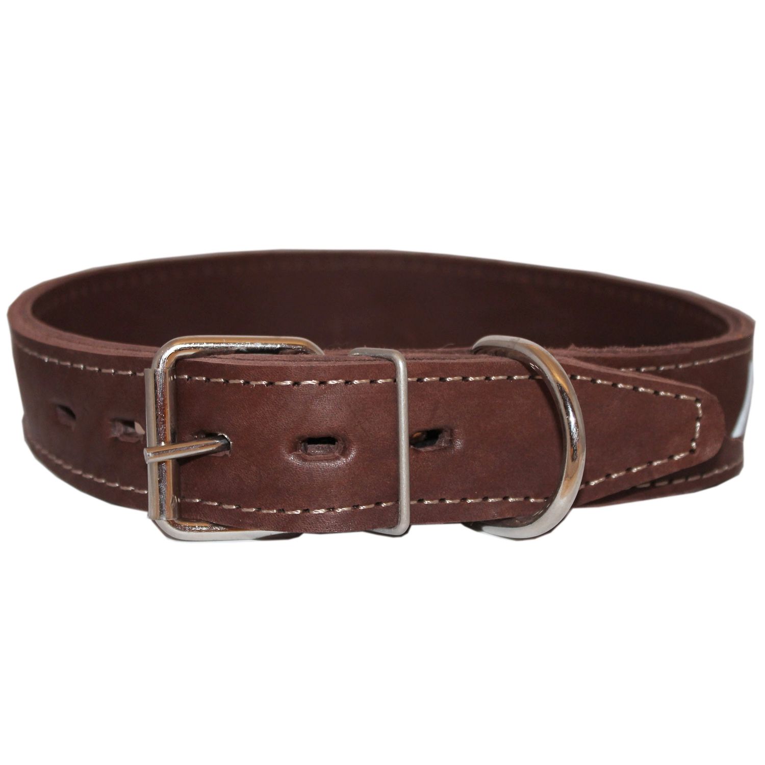 Dogs My Love Genuine Leather Reflective Dog Collar 26"x1.5" Brown Fits 18"-23" Neck