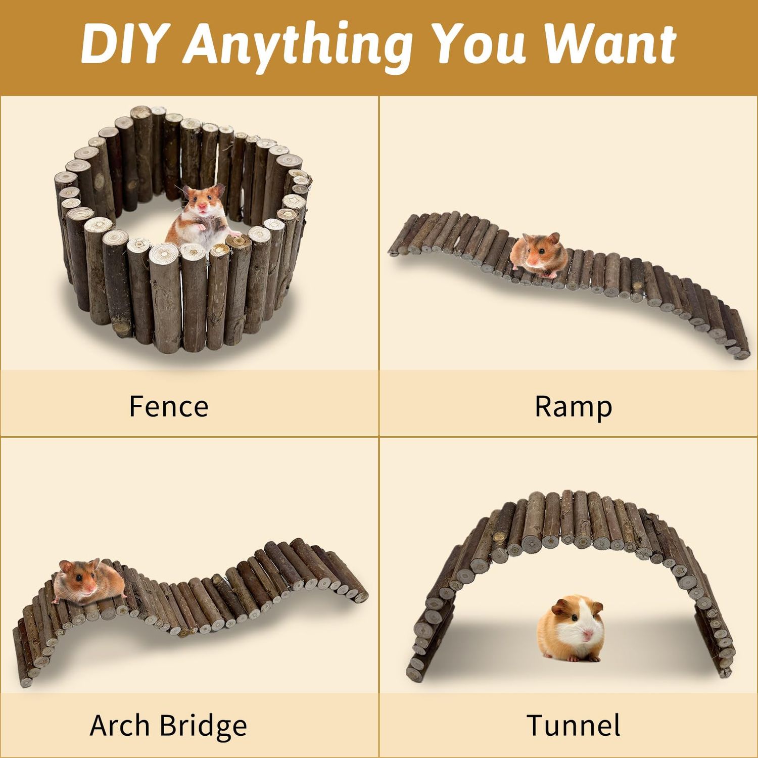 Hamiledyi Hamster Bridge Wood Hamster Climbing Ladder Rat Ladder Bridge Small Animals Cage Accessories for Dwarf Syrian Hamster Mice Gerbils Sugar Glider Rat (21.7×3.5IN)