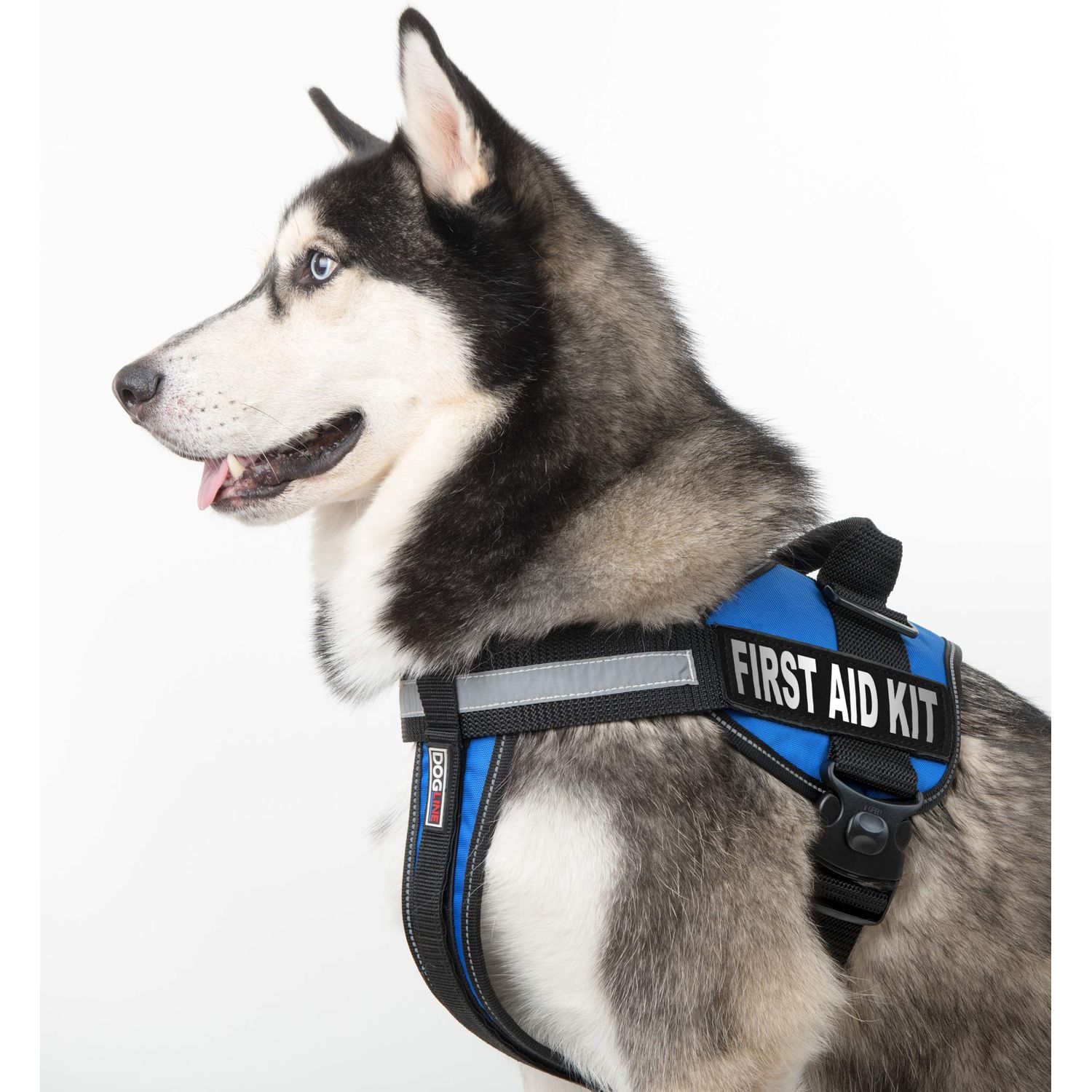 Dogline First Aid Kit Vest Patches – Removable First Aid Kit Patch 2-Pack with Reflective Printed Letters for Support Dog Vest Harness Collar or Leash Size C (2" x 6")