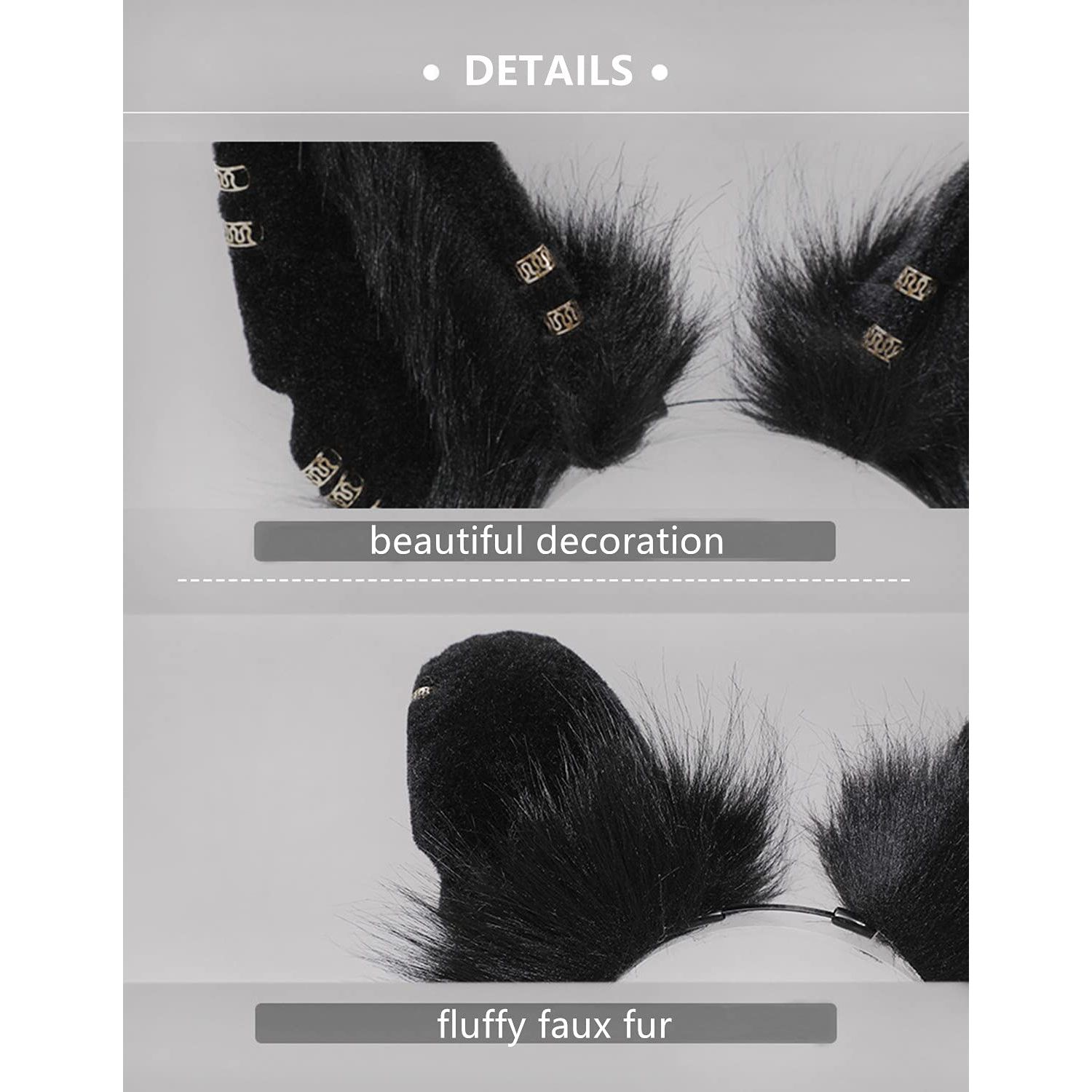 Fxaelian Cosplay Fox Wolf Cat Dog Ears Headband Hairband Hair Hoop Halloween Costume Party Headpiece Headwear Hair Accessories for Women Men Black