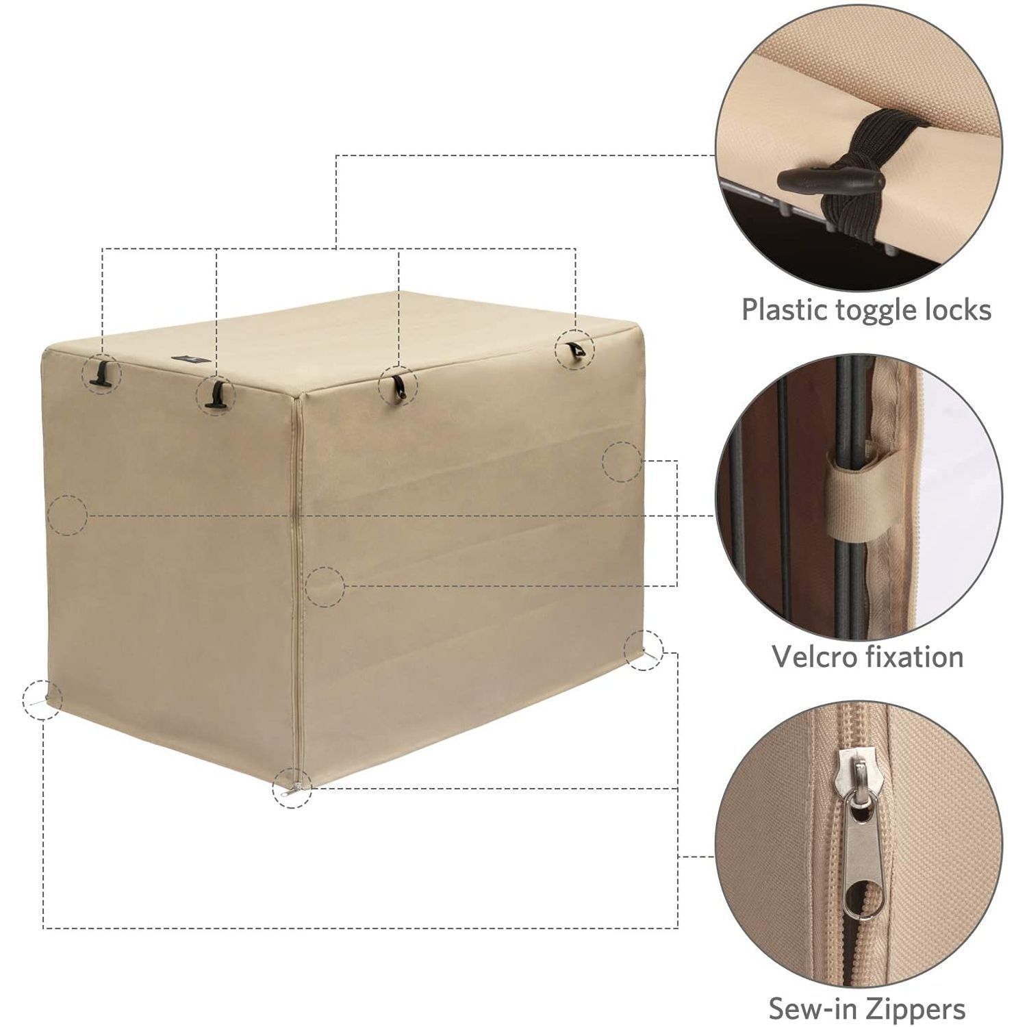 X-ZONE PET Double Door Dog Crate Cover - Polyester Pet Kennel Cover (Fits 24 30 36 42 48 inches Wire Crate) (30Inch, Tan)