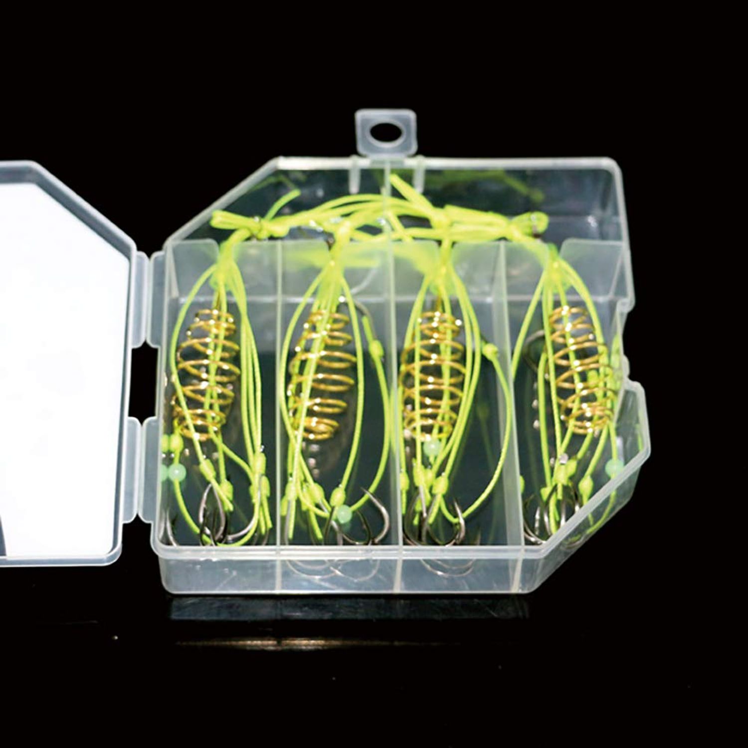 Dyxssm Fishing Feeder Carp Fishing Hooks with Fishing Spring Carp Feeder (Pack of 4) (Green, 10#)