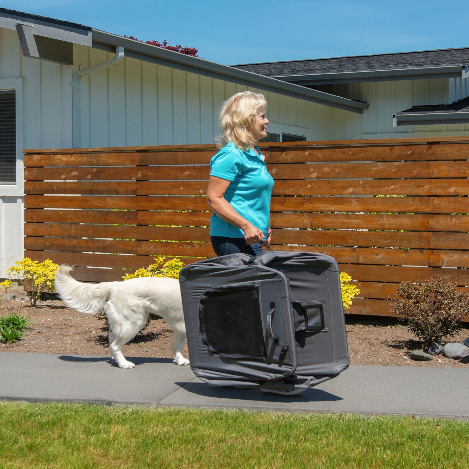 Large Grey Soft Sided Portable Dog Crate Lightweight Travel Collapsible