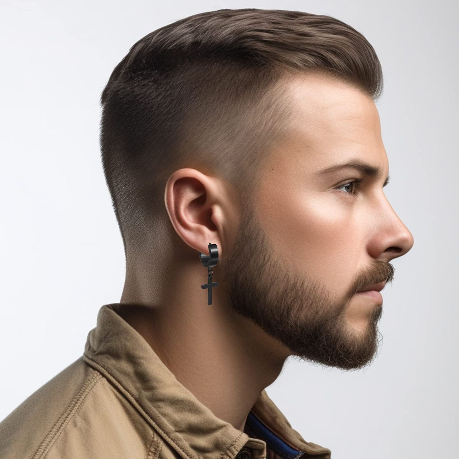 KWUNCCI Earrings for Men, 15 Pairs Men Earrings Hoop, Surgical Stainless Steel Earrings, Black Earrings for Men, Cross Dangle Hoop Earrings Set Fashion Piercing Jewelry
