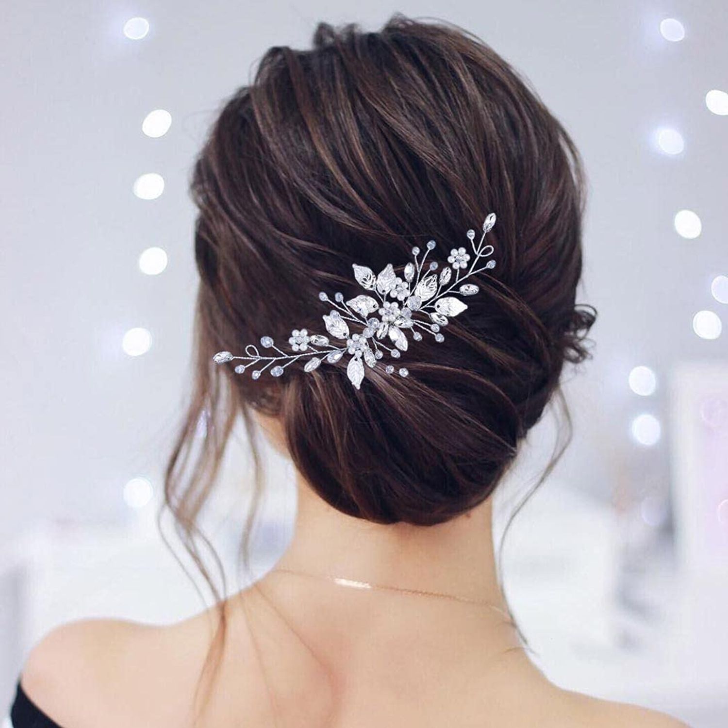YBSHIN Bride Wedding Hair Comb Silver Rhinestone Hair Pieces Pearl Headpieces Leaf Bridal Hair Accessories for Women and Girls
