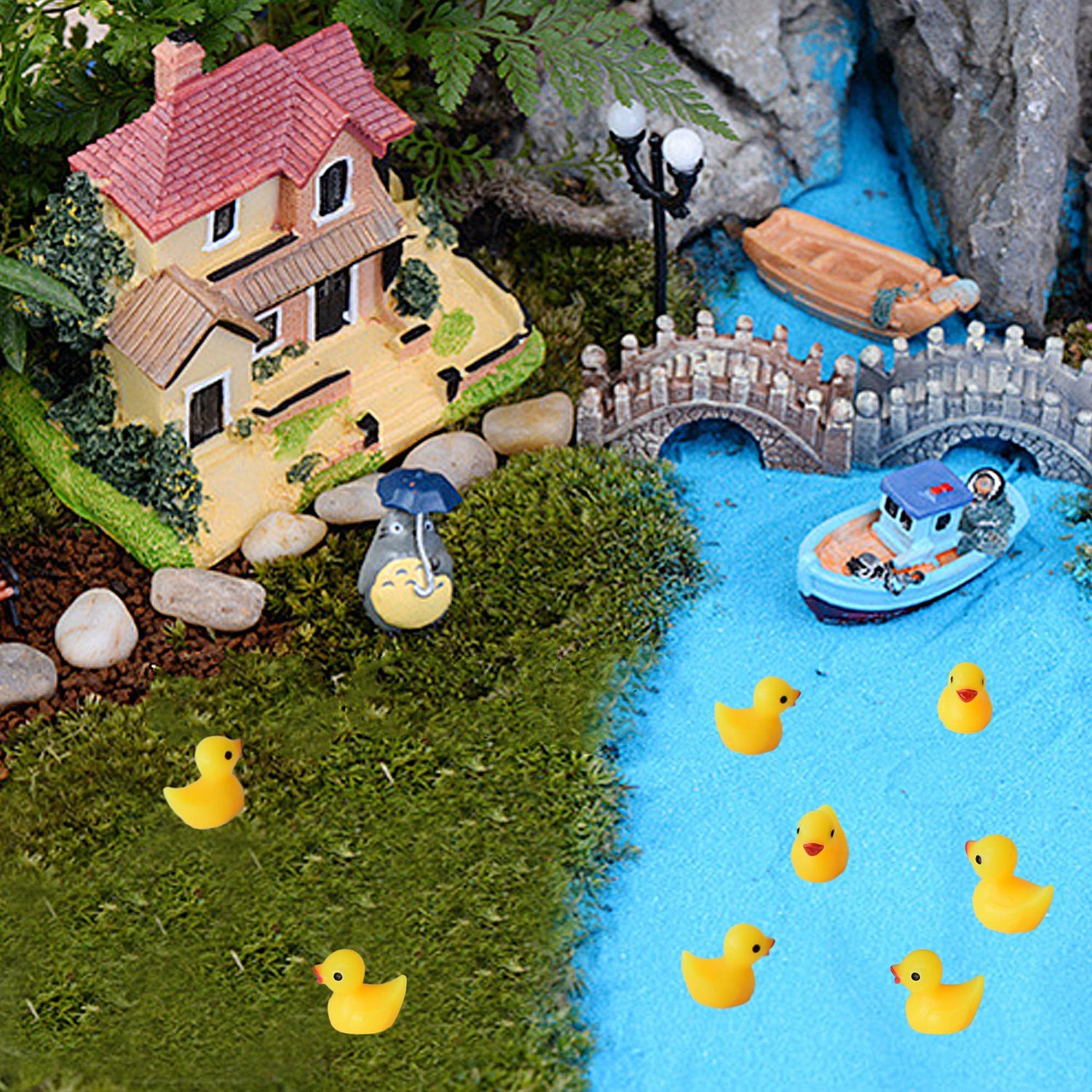Tindobewan 100 PCS Tiny Ducks Mini Resin Ducks Miniature Duck Figures Ornament for Craft, Garden, Aquarium, Home Decorations（Yellow）