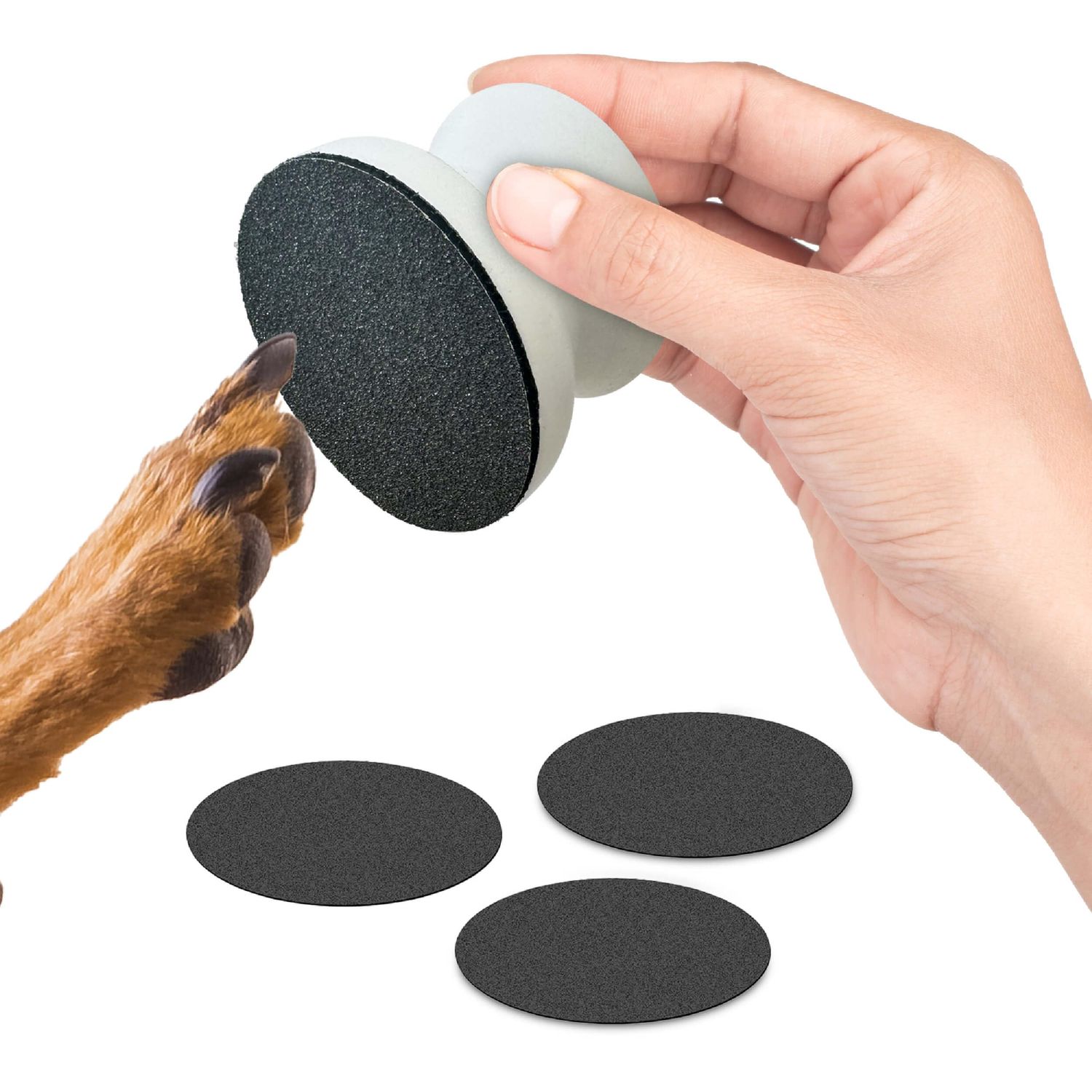Dog Nail File - Upgraded Dog Nail Scratch Board - 1 White Nail File for Dogs w/ 4 Replaceable Sandpapers - Dog Nail Trimmers - Round Dog Nail Grinder for Pet Nails - Relaxing Dog Nail Trimming Board