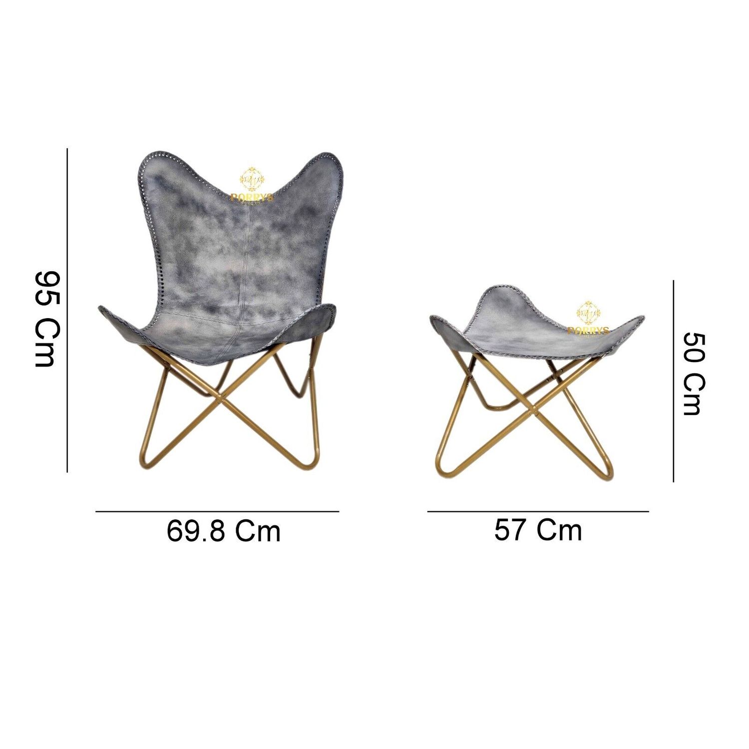 Butterfly Leather Chair & Ottoman – Gray Leather Folding Chair/Footstool