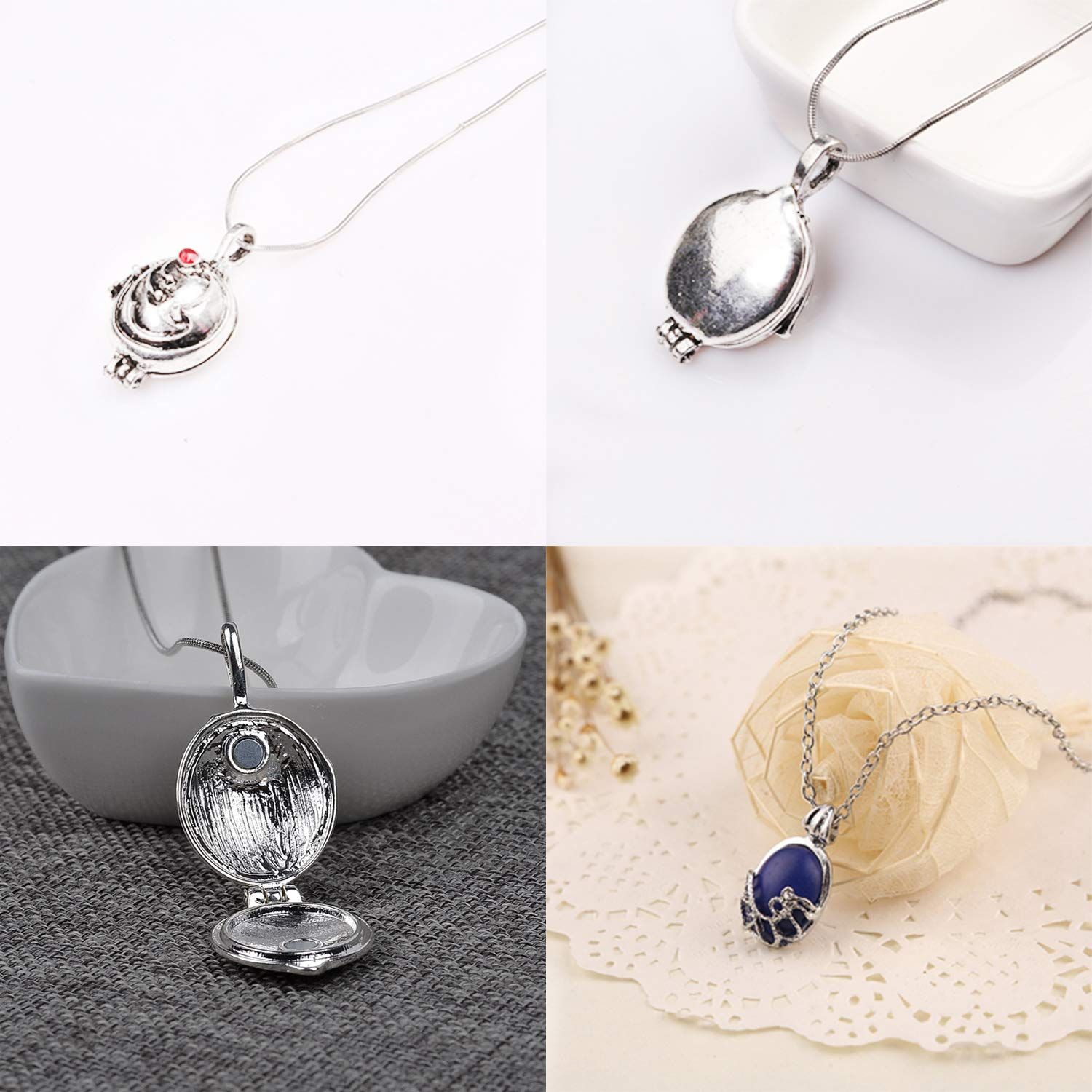 UoYu TFYU 2 Pcs The Vampire Diaries Elena Gilbert Opening Vervain Locket Pendant Necklace and Daywalking Katherine Necklace Pendant Charm Necklace-Royal Blue with Transparent Box