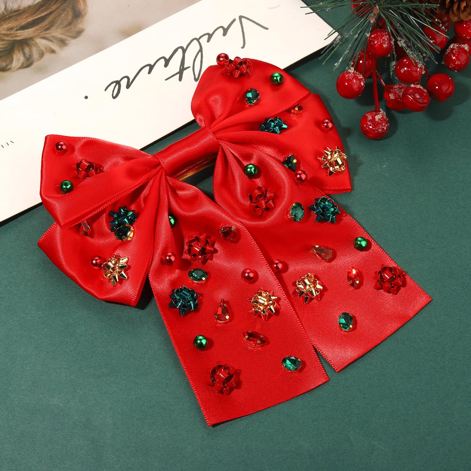 mokkia Christmas Headbands Hair Bows for Women Holiday Headbands Christmas Bow Tree Headbands Hair Ribbon Bows Clips Holiday Christmas Accessories Outfits Party Decorations Holiday Gifts (Pattern A)