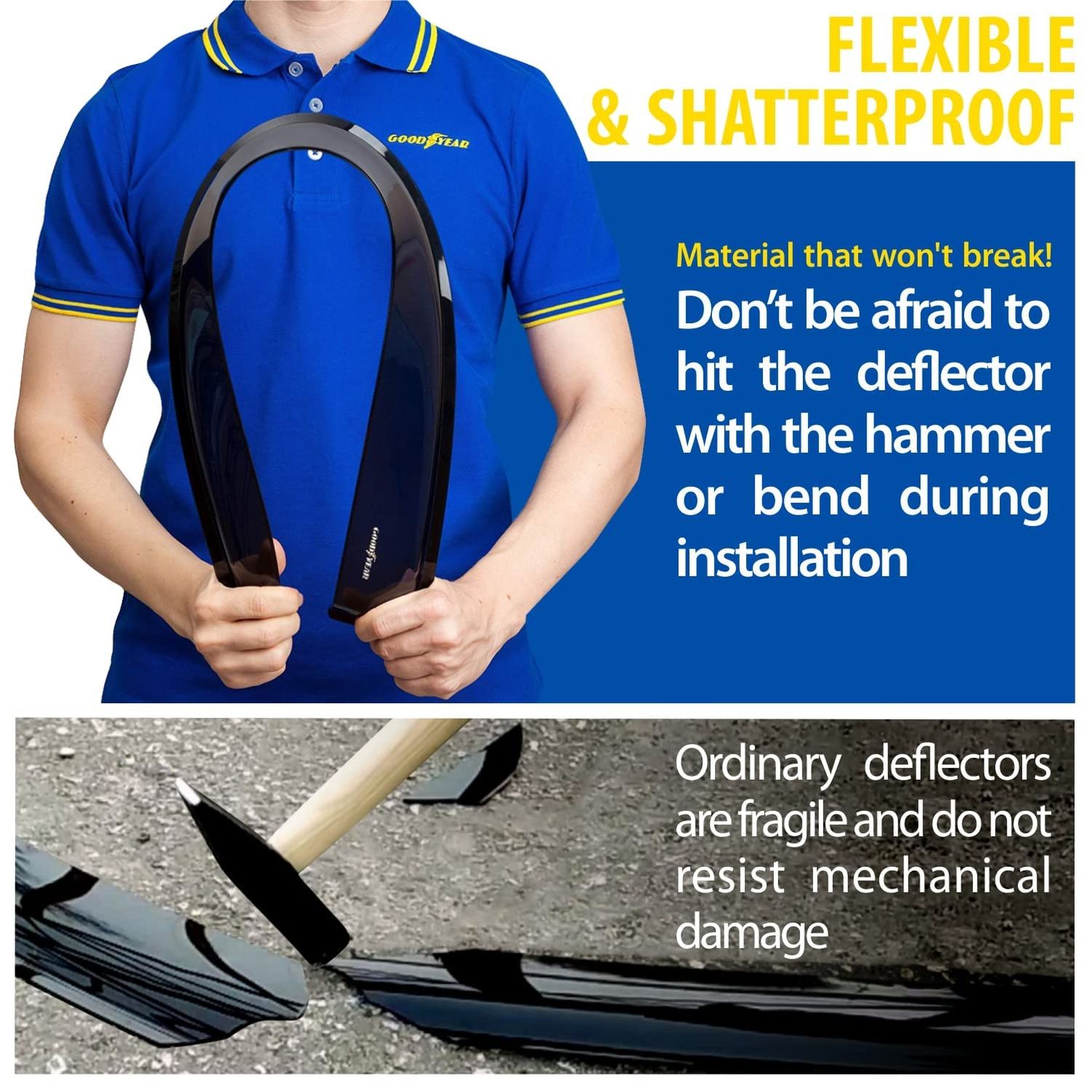 Goodyear Shatterproof in-Channel Window Deflectors for Trucks Dodge RAM 1500 2019-2024 Crew Cab, Rain Guards, Window Visors for Cars, Vent Deflector, Truck Accessories, 4 pcs- GY003413LP