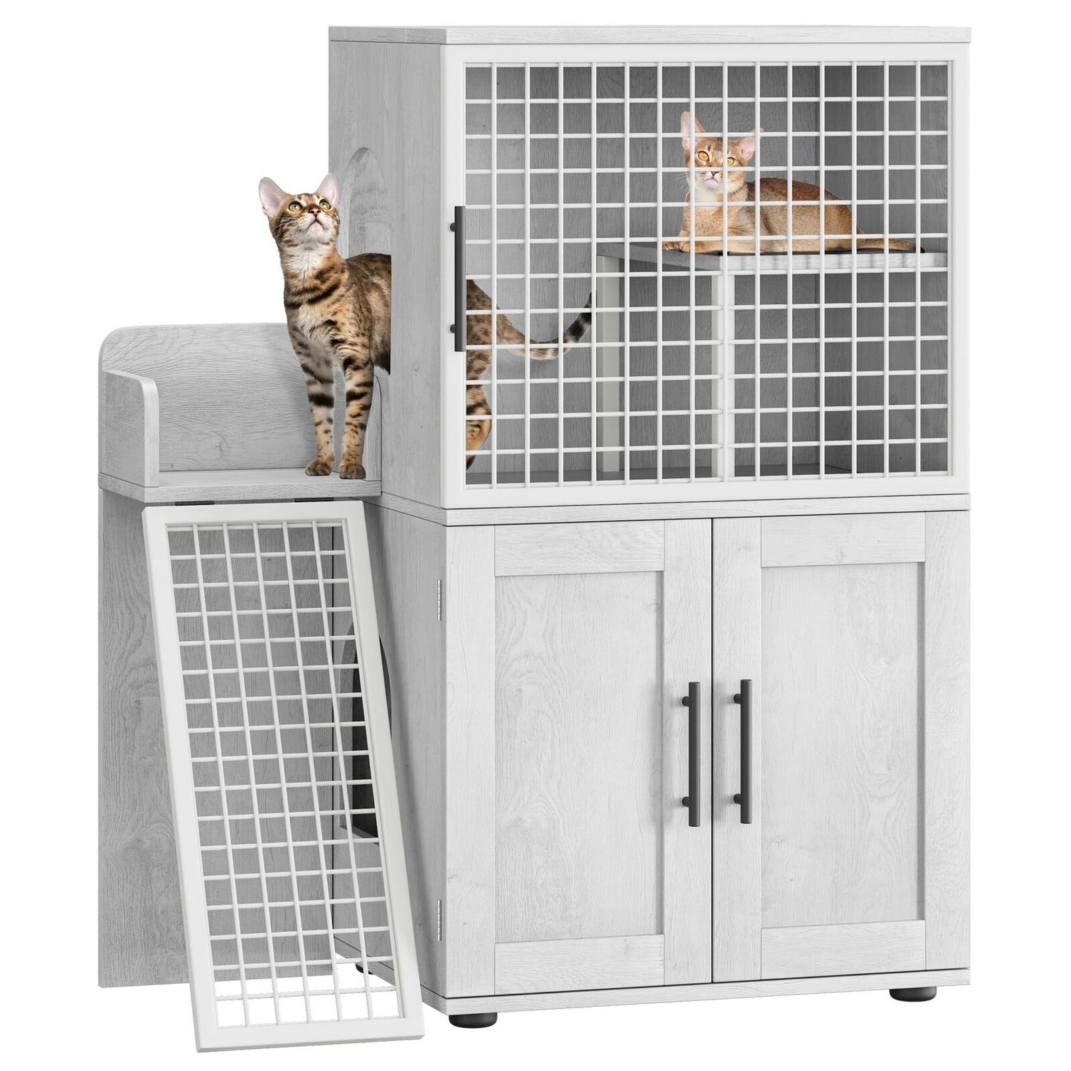 Cat Litter Box  Furniture Hidden Cat Litter Box Enclosure Cat House with Ladder