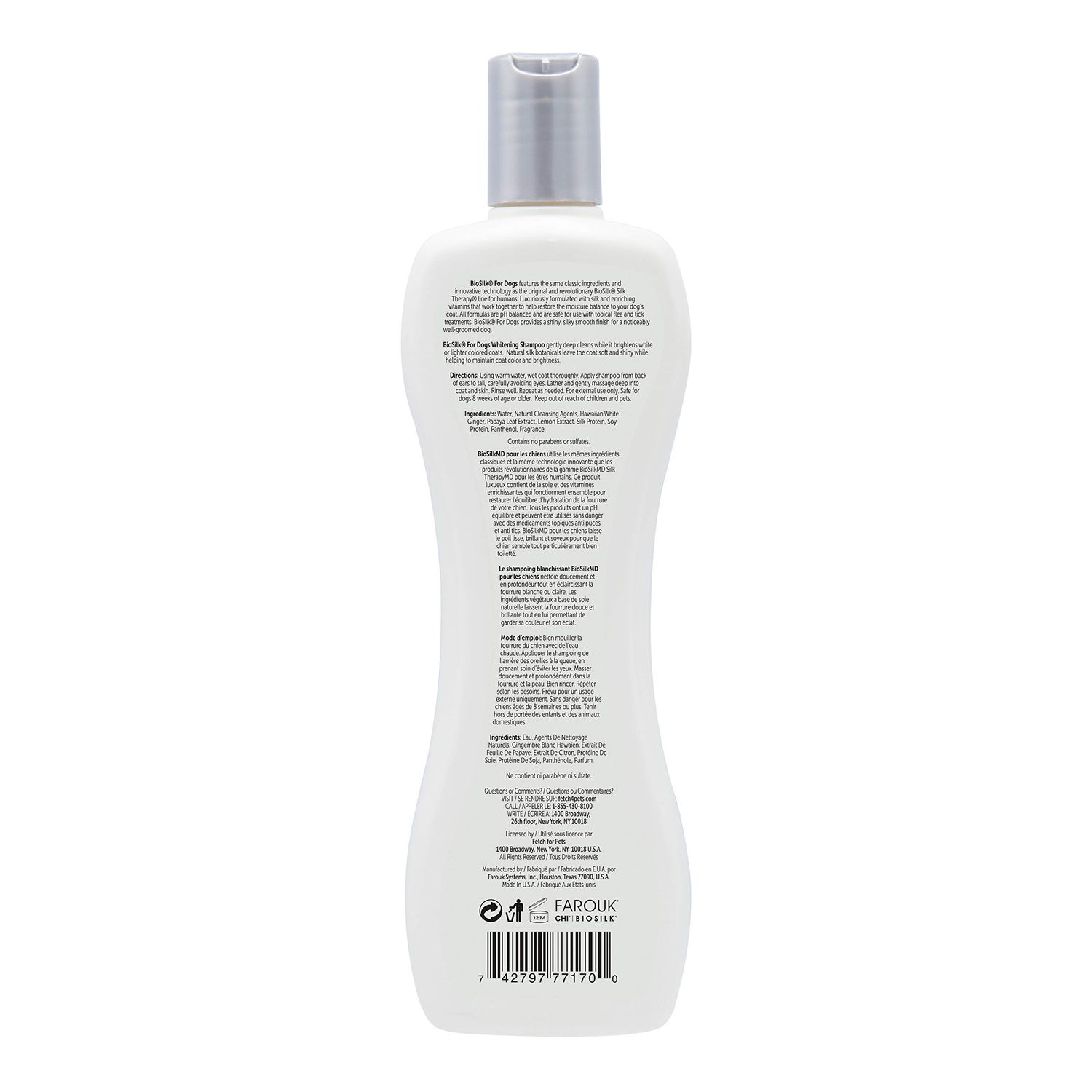 BioSilk for Dogs Silk Therapy Whitening Shampoo | Best Brightening Dog Shampoo for White Dogs to Keep A Clean, White Coat, 12 Oz Shampoo Bottle for All Dogs
