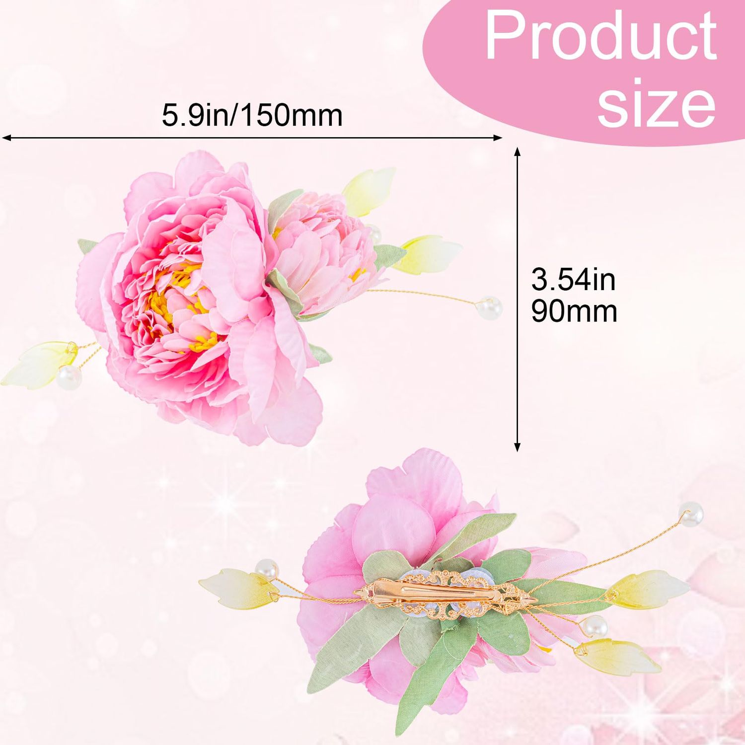HINZIC 2 Pack Silk Flower Hair Clips for Women, 2 in 1 Flower Brooch, Pearl Floral Hair Styling Pins Barrettes for Women Girls Brides Party Wedding Decor Hair Buns Updo Holder Accessories- Pink & Red