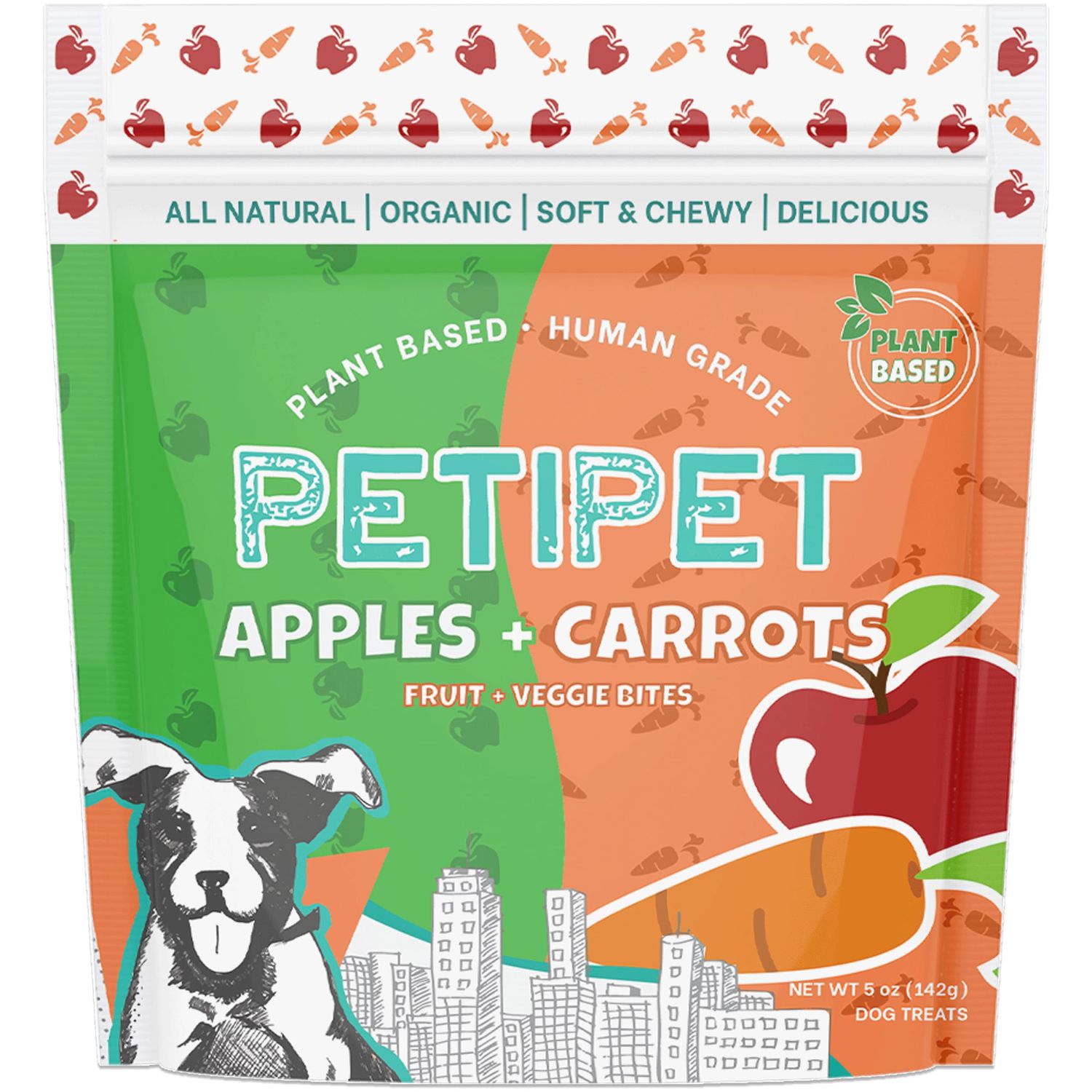 PETIPET Apples+Carrots Plant-Based Fruit Dog Treats - Carrot and Apple Soft & Chewy Treats - Healthy Vegetarian, Vegan Dog Treats with Organic Ingredients - Low-Protein, Hypoallergenic, Gluten-Free