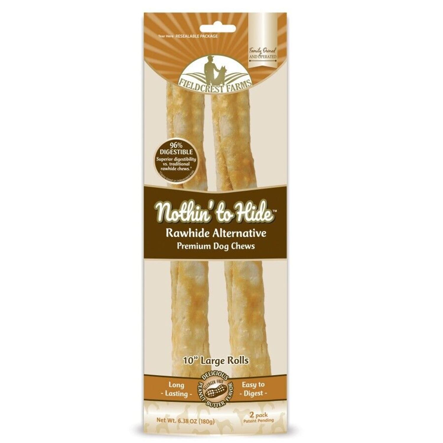 Fieldcrest Nothin' to Hide Peanut Butter Roll Dog Treat, 10" (2 Pk)