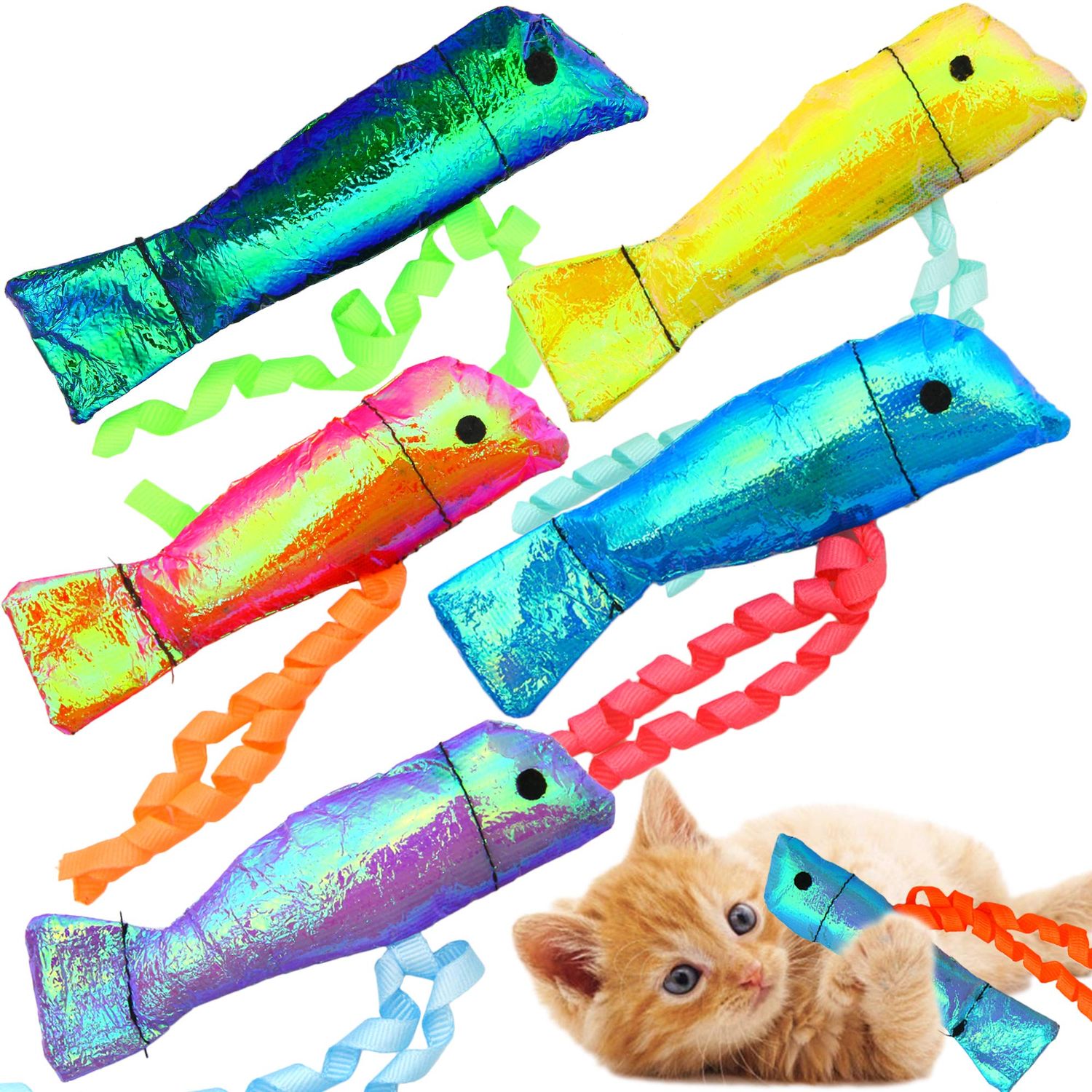 Youngever Catnip Crinkle Fish Toy, 15 Pack Exercise Cat Toys for Cat, Kitten, Puppy, Interactive Play, Great Gift Set