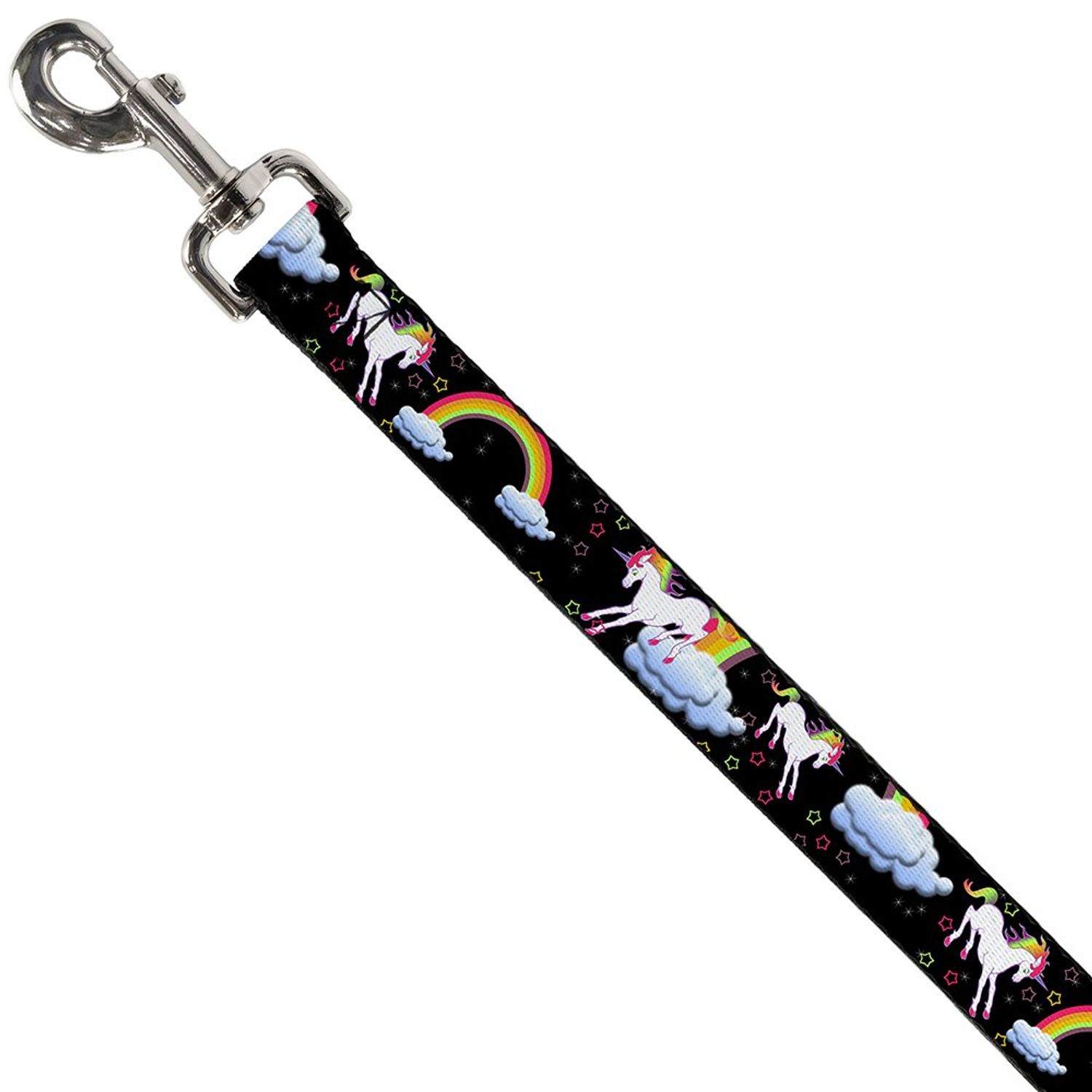 Buckle-Down Pet Leash - Unicorns/Rainbows/Stars Black - 6 Feet Long - 1" Wide
