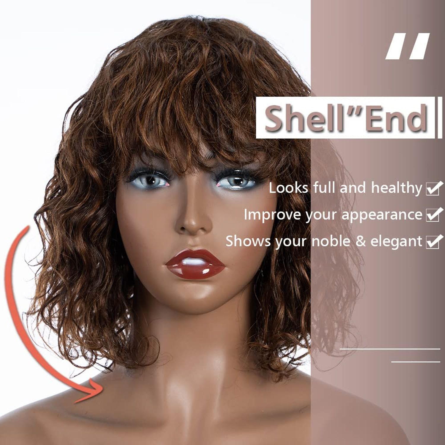 FASHION IDOL Bob Curly Human Hair Wig with Bangs for Black Women 10" Deep Wave Brazilian Virgin Human Hair Short Brown Water Wave Wig 150% Density