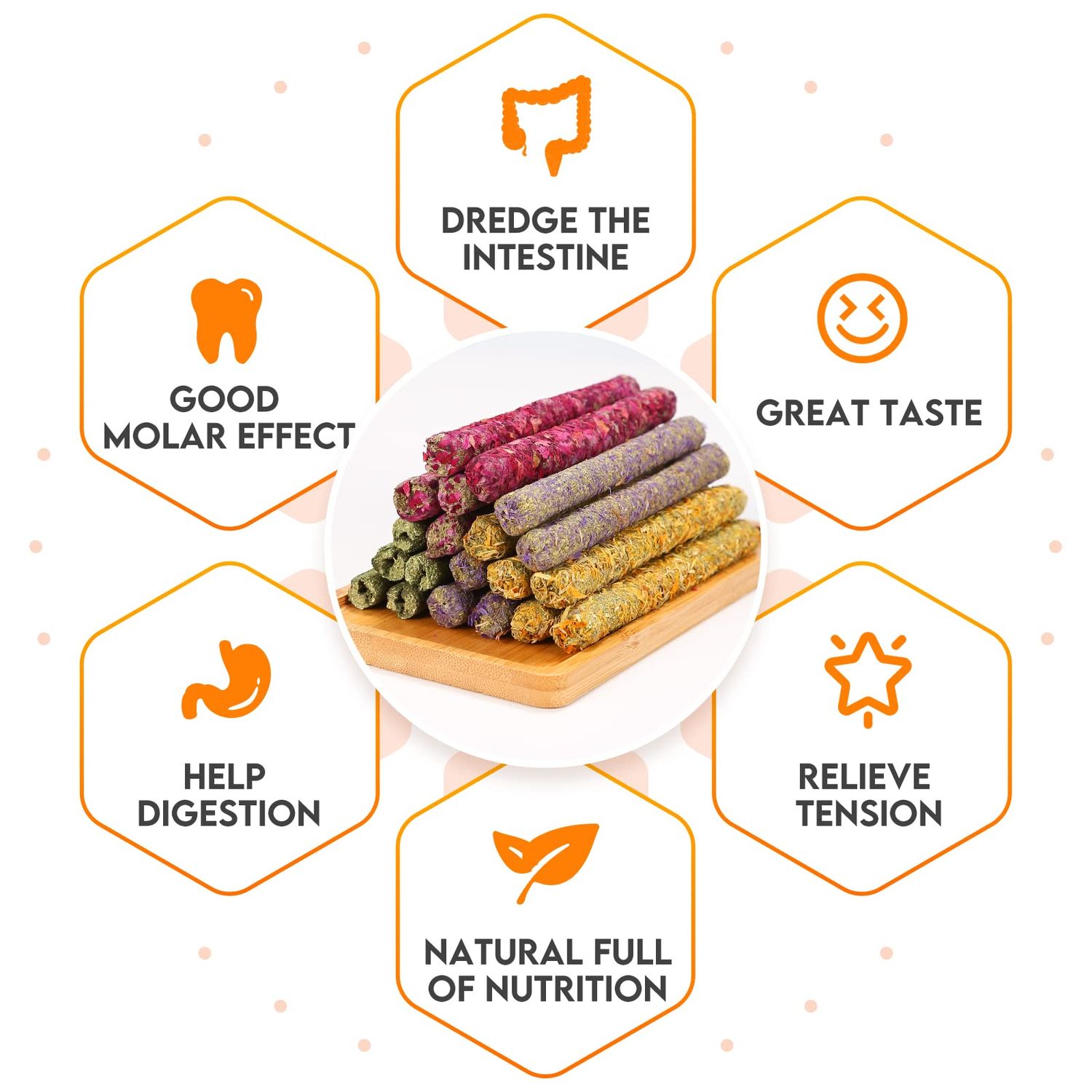 PStarDMoon Rabbit Chew Toys for Teeth, Timothy Grass Carrot Sticks for Guinea Pig Hamster Chinchilla Squirrel Bunny Small Rodent Animals (20 pcs)