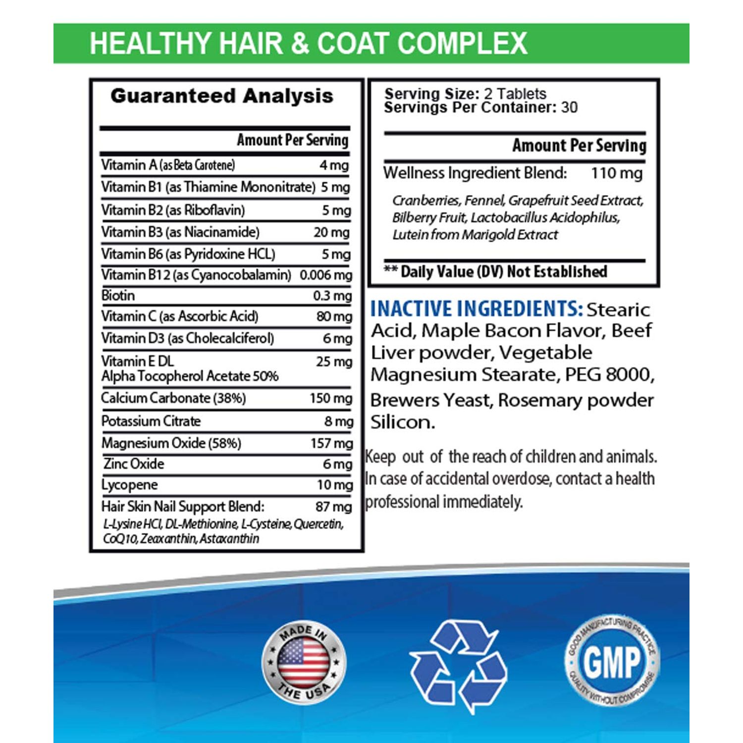Coat Health Dog Treats - PET Hair and Coat Health - for Dogs and Cats - Immune Booster - Itch and Hotspot Relief - Dog Vitamin e - 1 Bottle (60 Tabs)
