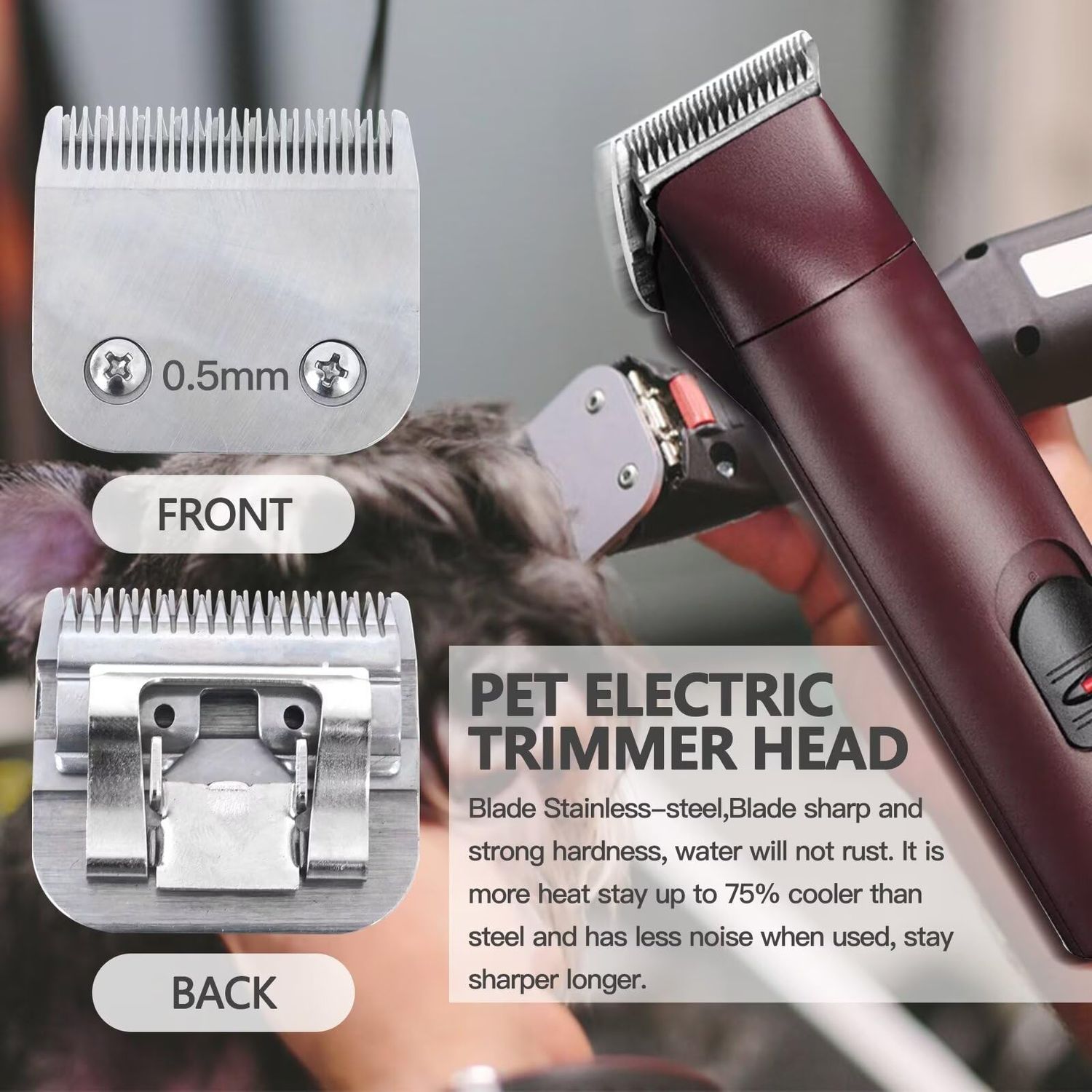 JRSHOME Upgraded Dog Grooming Blades Compatible for Andis/Wahl/Oster Dog Clippers,Detachable Ceramic Blade & Stainless Steel Blade,Size 0.5mm Cut Length