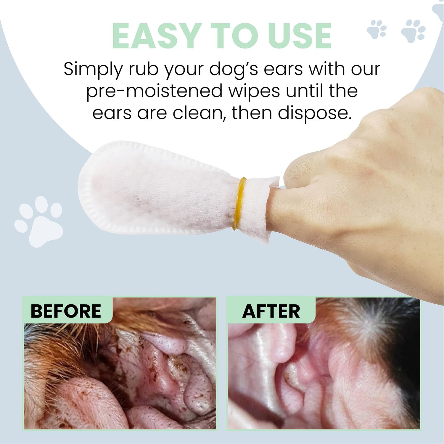 70 Ear Finger Wipes for Dogs - Finger Ear Wipes for Dogs - Dog Ear Cleaner Finger Wipes - Dog Ear Wipes Finger - Dog Ear Wipes Cleaning - Dog Ear Cleaning Pads - Clean Ear Finger Pads for Dogs