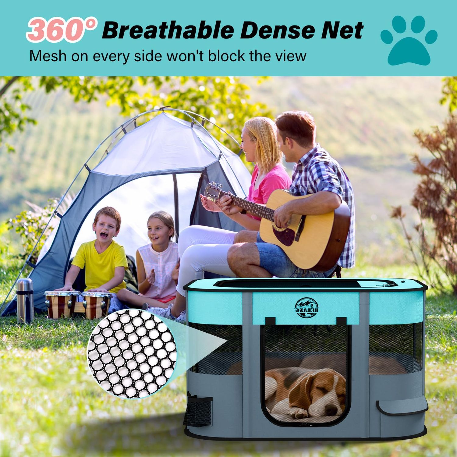 Dog Playpen, Puppy Play Pen Indoors Pet Playpens Outdoor Small Dogs Portable Foldable Crate Kennel House for Medium Large Cats Rabbit Guinea Pig Hamster Kitten with Carrying Bag + Food Bowl (S)