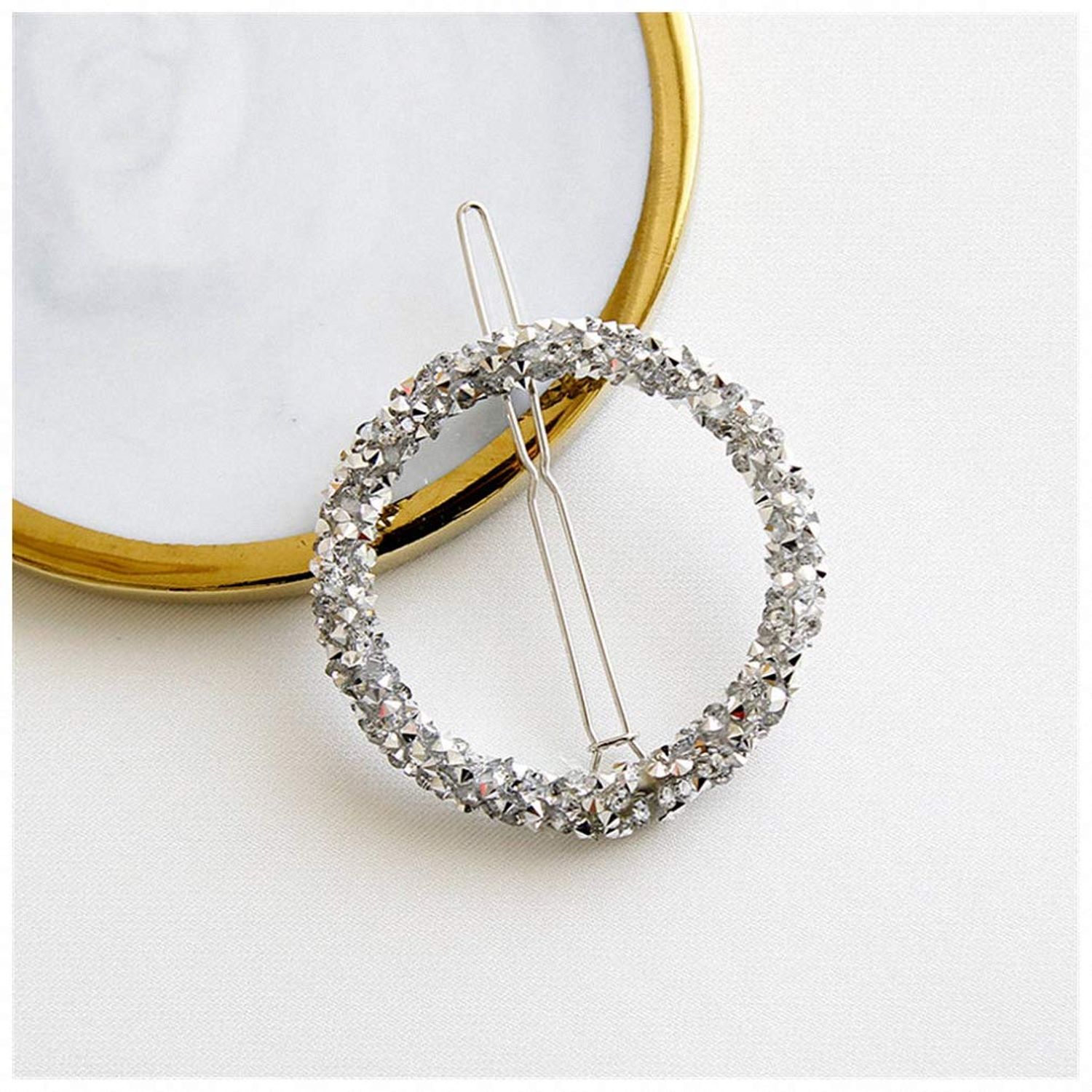 Giwotu 1 pc Crystal Rhinestones Hairpin Star Triangle Round Shape Women Hair Clips Barrettes Hair Accessories Round Silver
