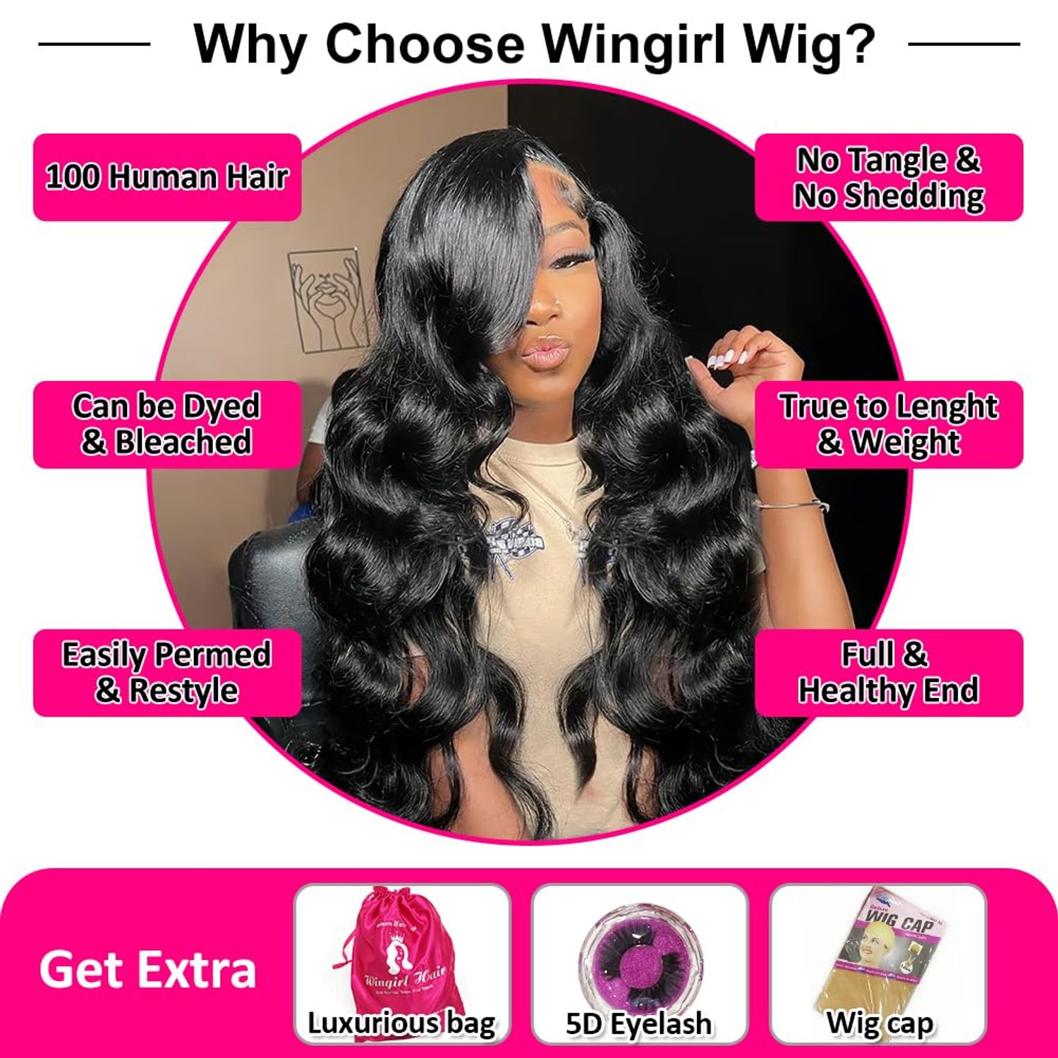 Wingirl 220 Density HD Lace Front Wigs Pre Plucked 13x4 Transparent Body Wave Lace Frontal Wig with Baby Hair 12A Glueless Wigs for Women Black Color 24 Inch