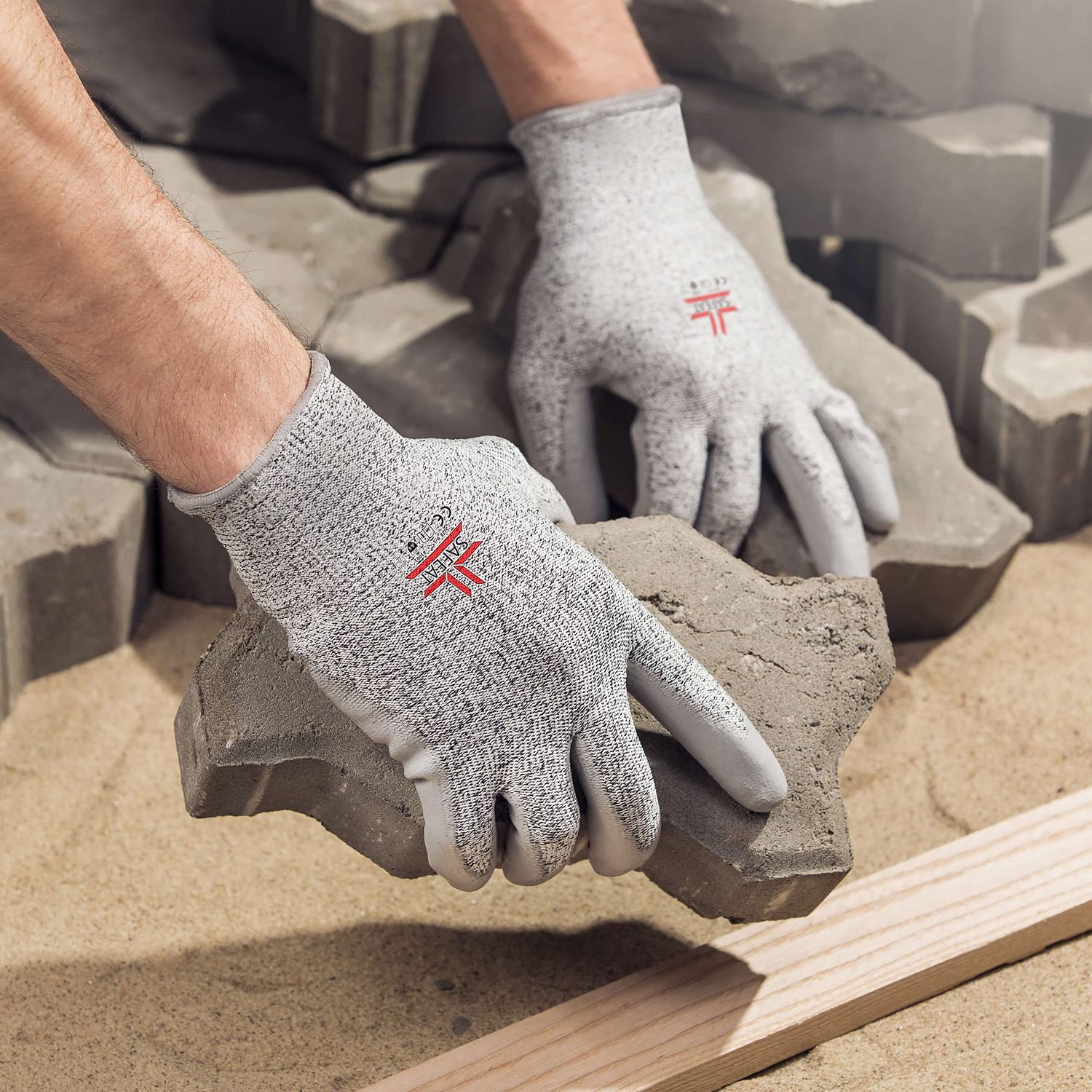 SAFEAT Safety Grip Work Gloves for Men and Women – Protective, Flexible, Cut Resistant, Comfortable PU Coated Palm. Complimentary Ebook Included. Size Large 1 Pair