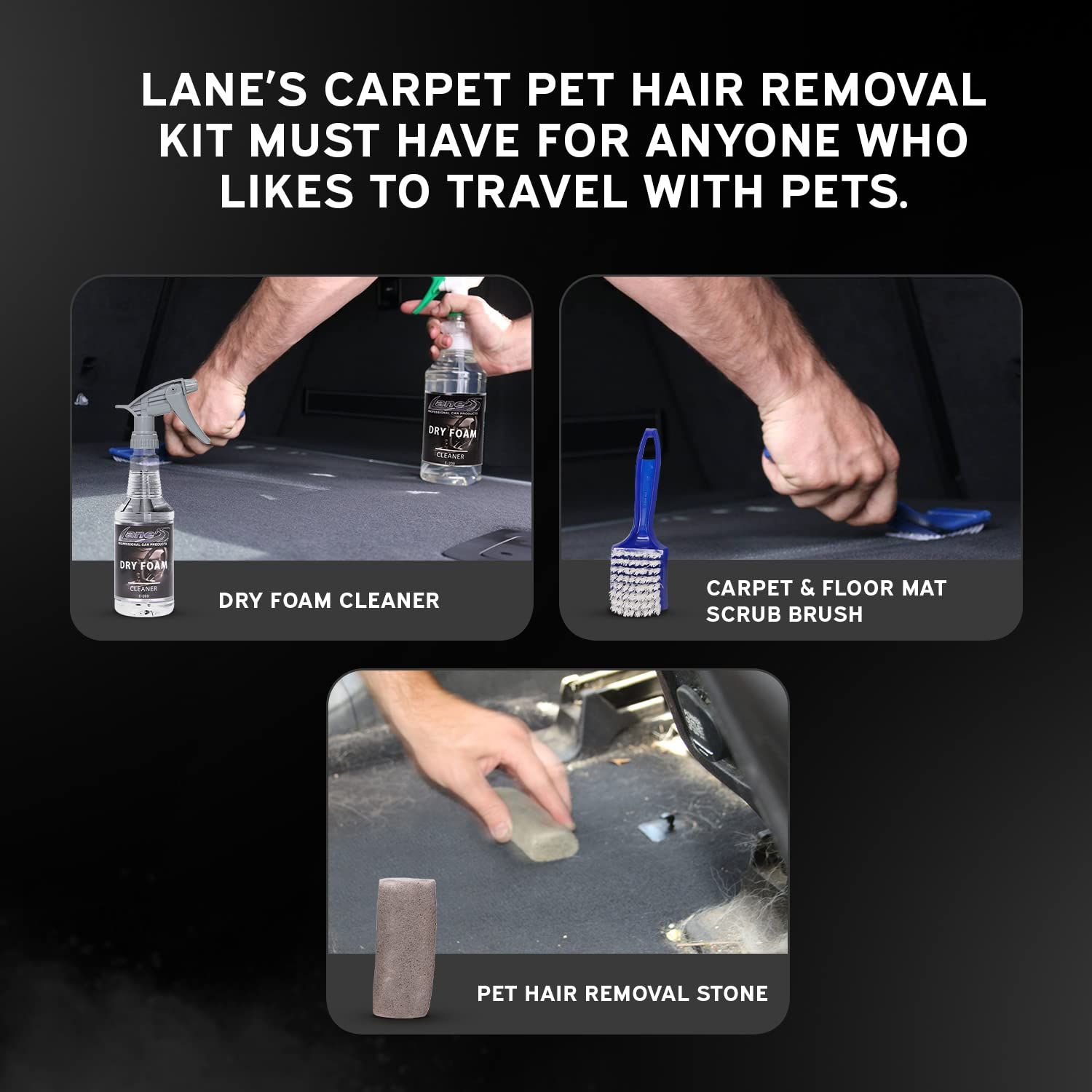 LANE'S Carpet Cleaner Scrub Brush Pet Hair Removal Kit, Carpet and Upholstery Cleaner, Stiff Nylon Bristle Carpet & Floor Mat Scrub Brush, Pet Hair Removal