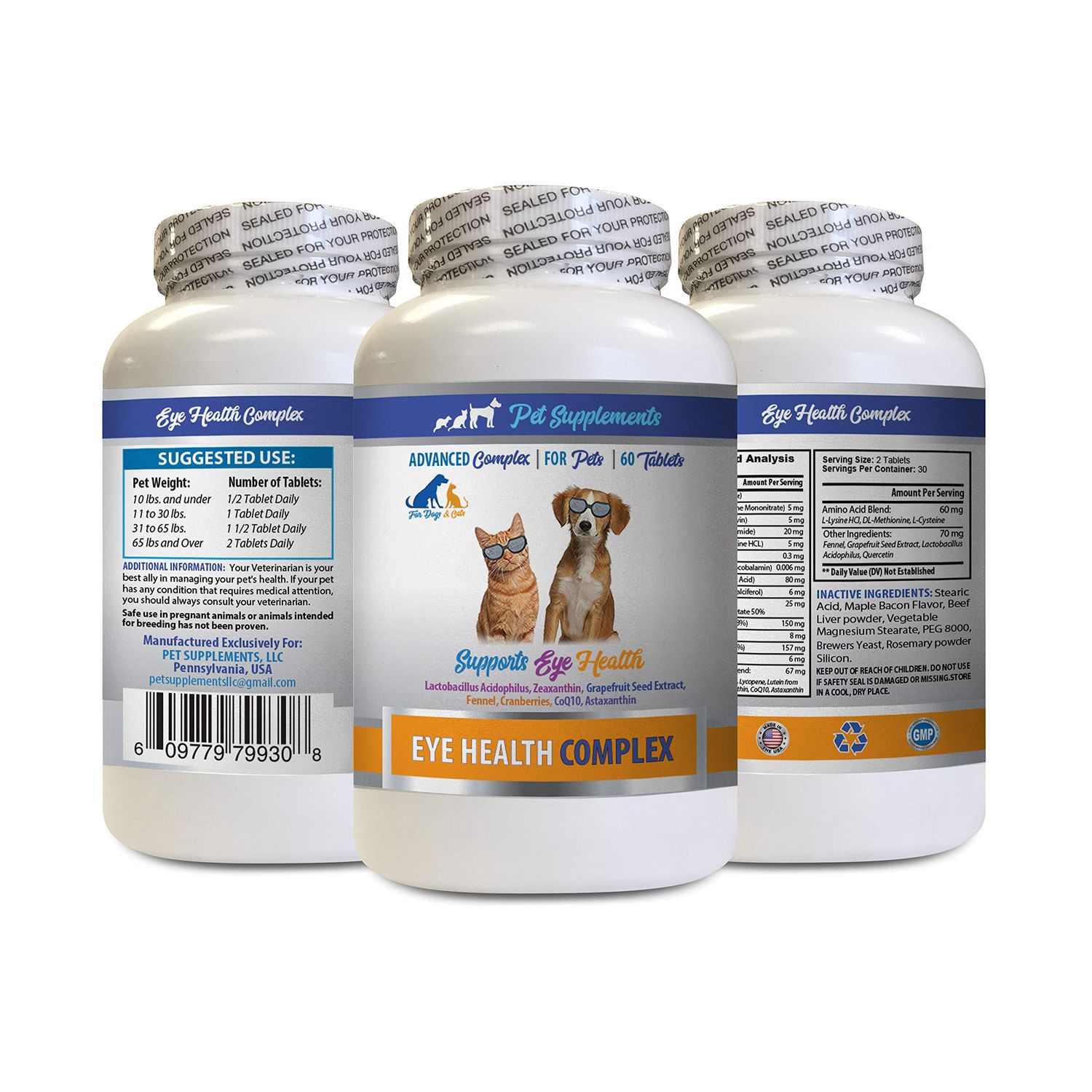 Dog Eye Vitamins - PET Eye Health Complex - Dogs and Cats - Supports Eye Vision - astaxanthin for Dogs, Eye Vision Supplement for Dogs and Cats, Eye Health Vitamins Lutein and zeaxanthin 1Bot 60Tabs