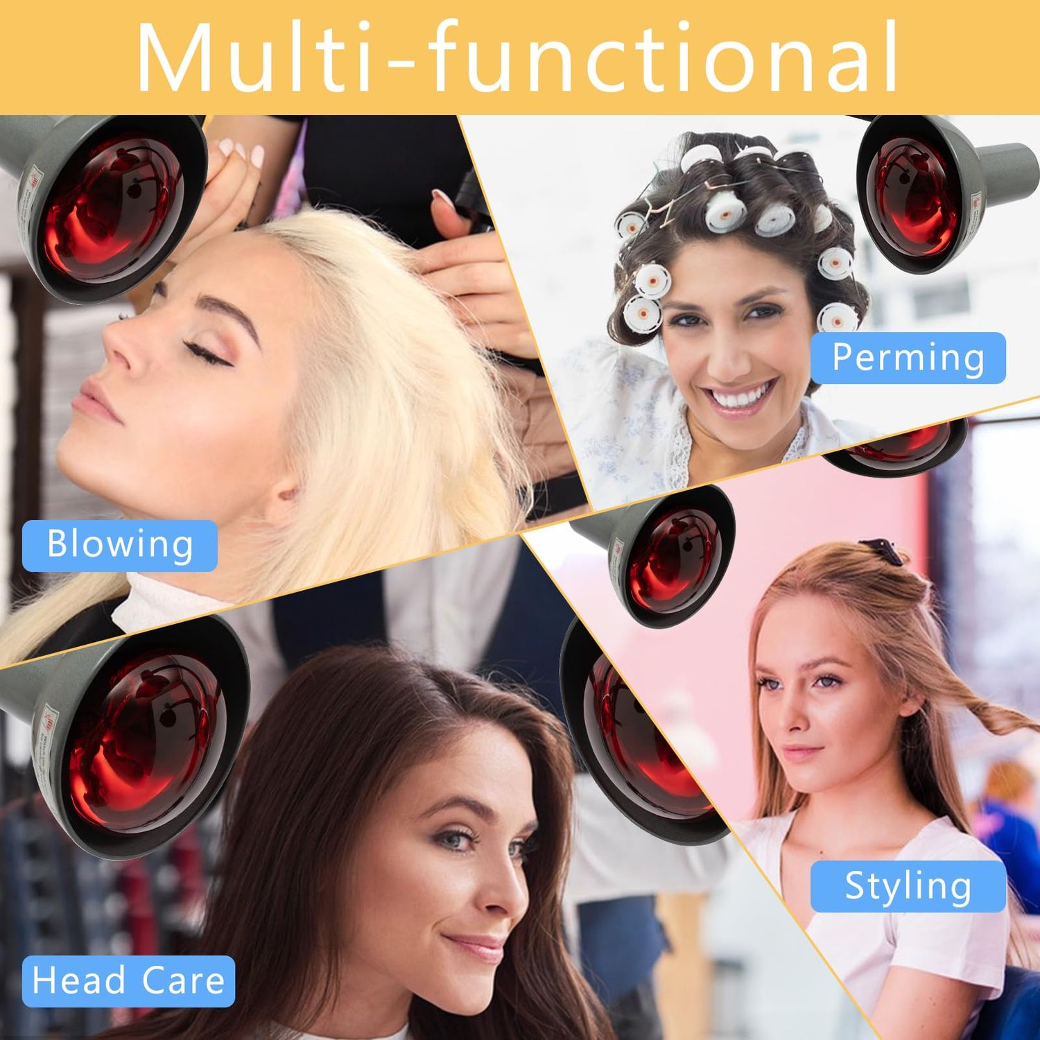 RustyVioum 5 Head Infrared Heat Lamp, 110V 750W Professional Hair Steamer Rolling Infrared Beauty Color Processor with Rolling Base, Hair Salon Barber Equipment Infrared Heating Lamp