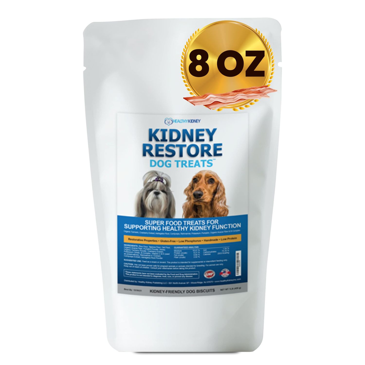 Kidney Restore Bacon Dog Treats 8oz for Canine Kidneys Low Protein Dog Treats for Kidney Support for Dogs. Renal Treats for Any Kidney Dog Diet
