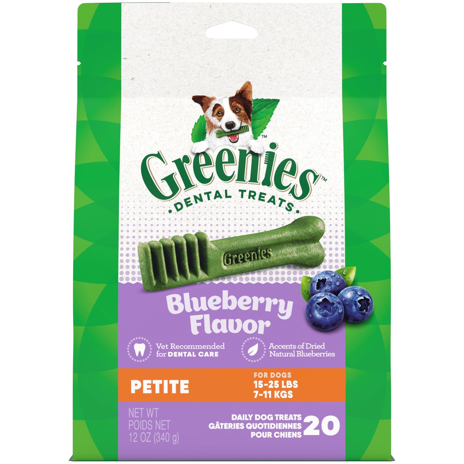 Greenies Petite Natural Dental Care Dog Treats Blueberry Flavor, 12 oz. Pouch (20 Treats)