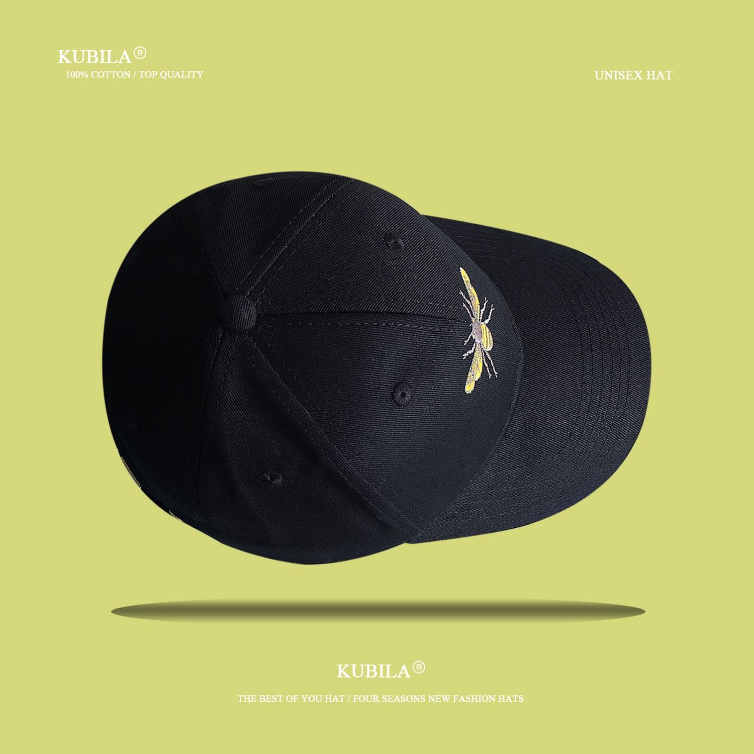KUBILA Black Queen Bee Snapback Baseball Cap for Men and Women - Embroidered Hat for Stylish Summer Outdoor Activities.