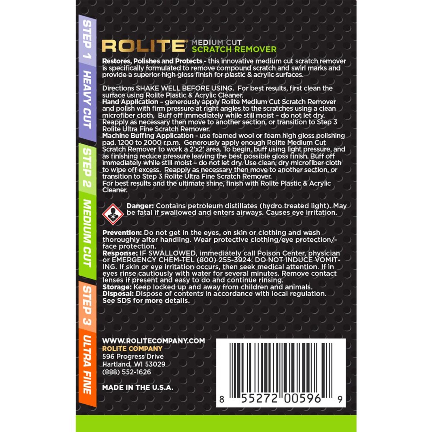 Rolite Medium Cut Scratch Remover for Plastic & Acrylic Surfaces Including Marine Strataglass & Eisenglass, Headlights, Aquariums, 4oz