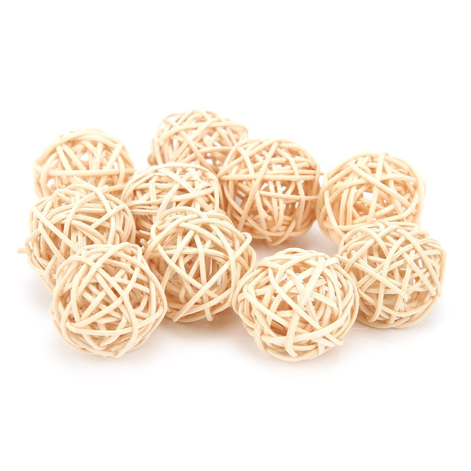 Haosie Rattan Balls, 10PCS Parrot Wicker Balls Bird Toy, 3CM Natural Parakeet Chewing Toys Decorative Balls