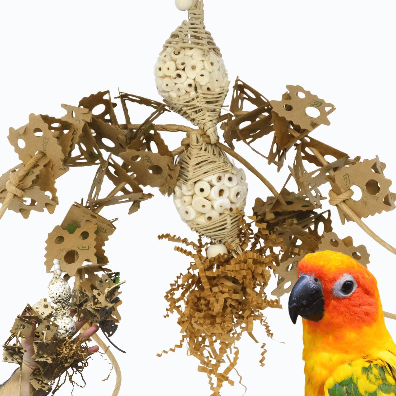 Bonka Bird Toys 2557 Sola Spider - Natural Chewable Toy for Small to Medium Birds, 11" x 12", Eco-Friendly, Conure, Pionus, Lories, and Similar Breeds