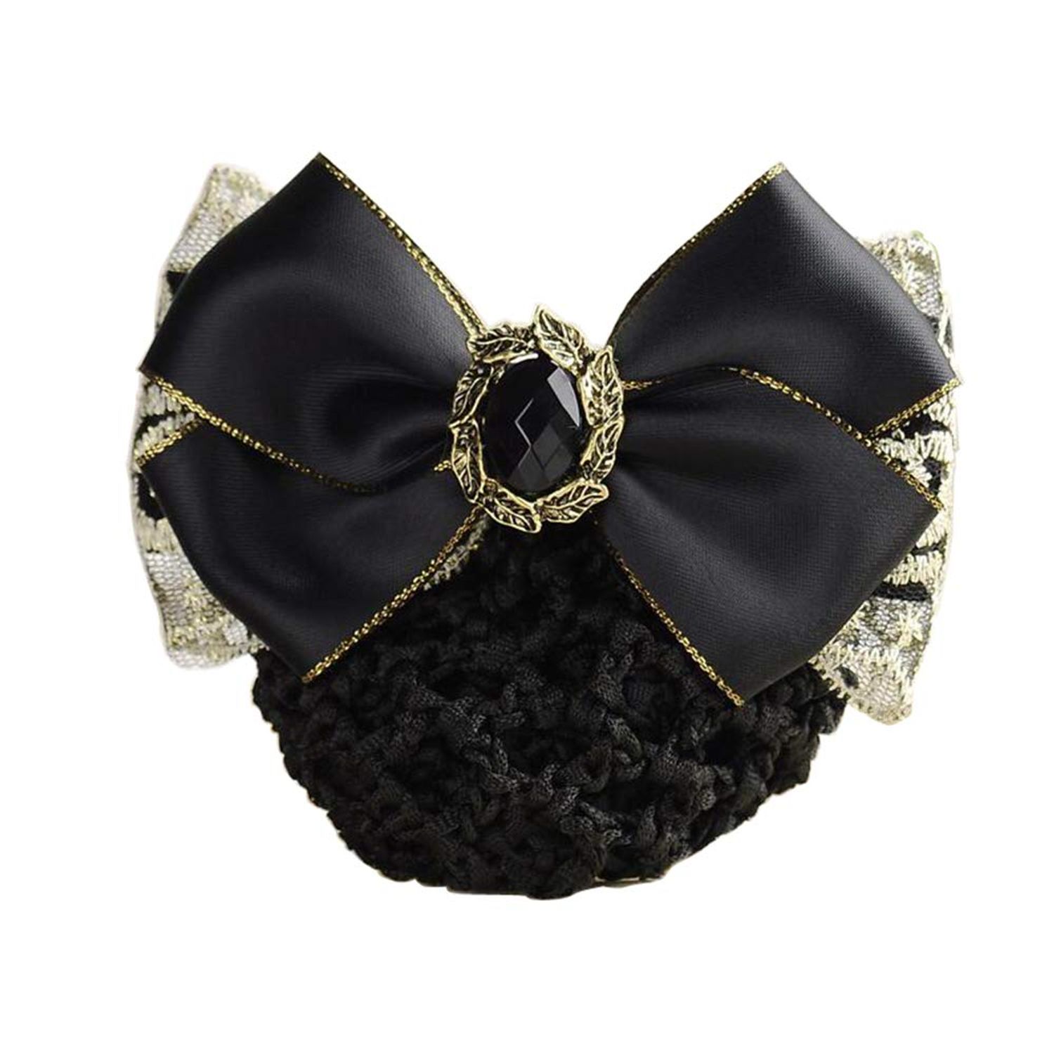 1PCS Women Girls Professional Lacrosse Flower Lace Ribbon Bowknot Rhinestone Snood Net Elastic Hair Clip Barrette Bun Maker Bow Cover Hairnet Decor Hair Accessories for Nurse Bank Worker Air Hostess