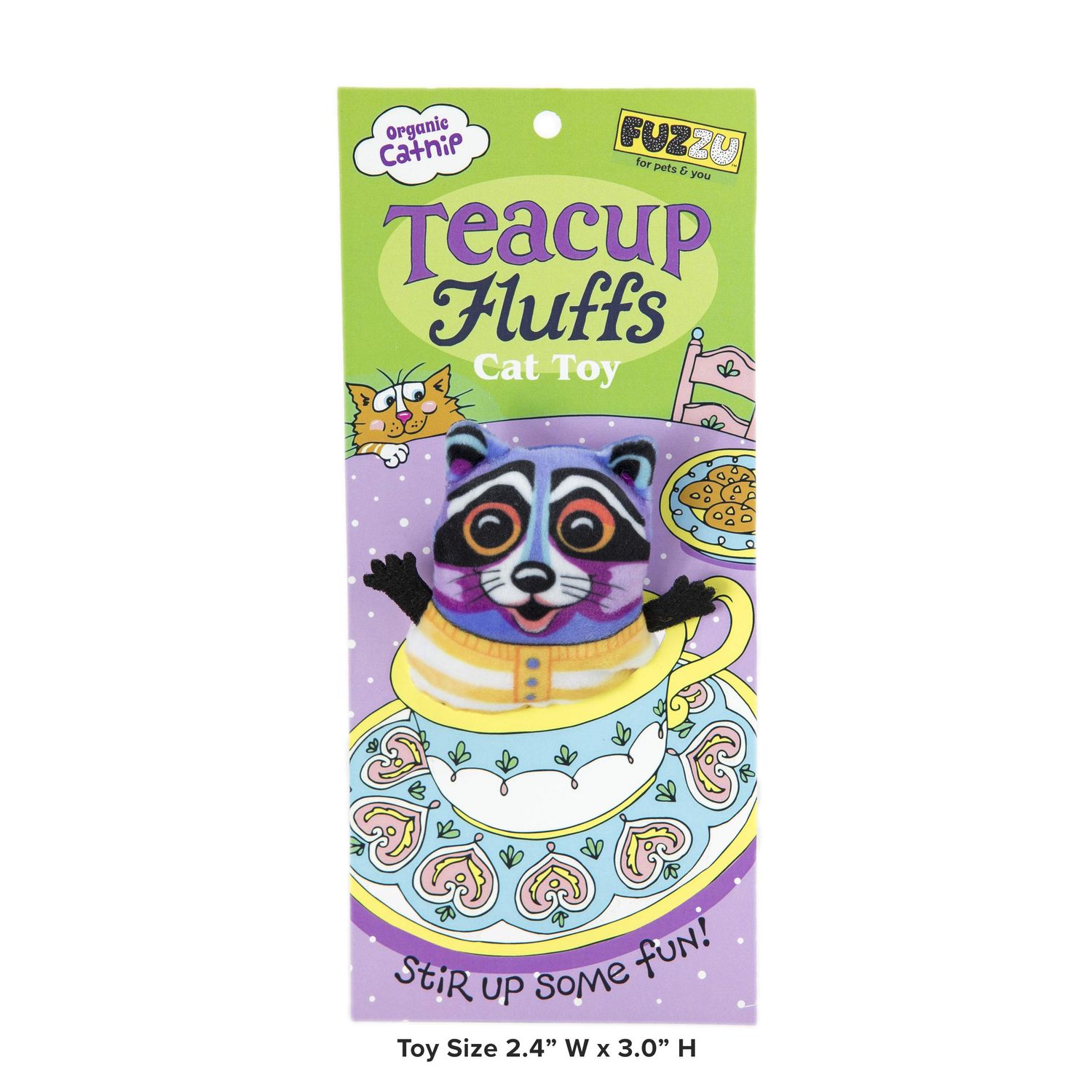 FUZZU Teacup Fluffs Cat Toy with U.S. Grown Certified Organic Catnip– Raccoon