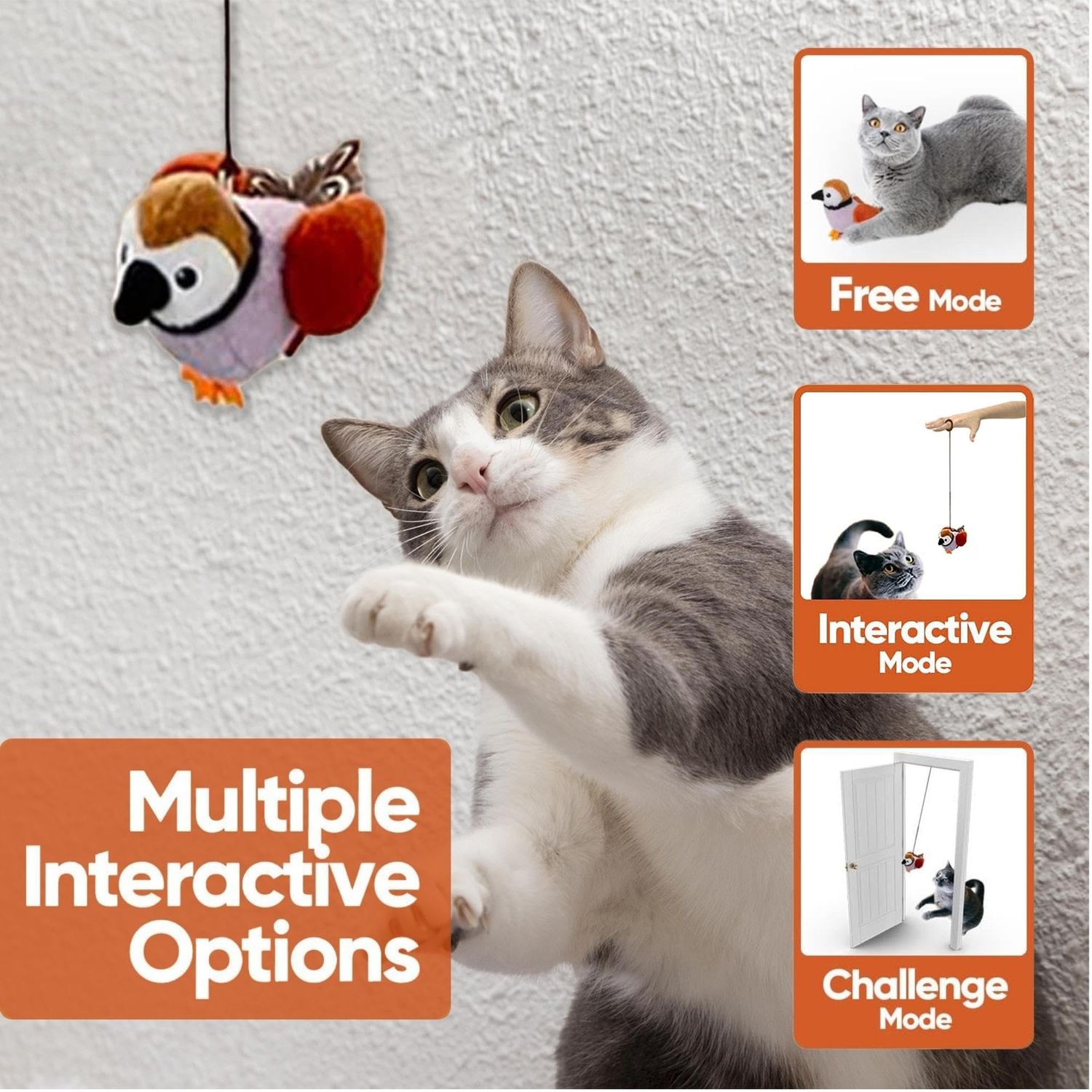 PETFUTURE Cat Toys for Indoor Cats,Interactive Chirping Bird Cat Toys with Catnip and Feather, Kitten Toys, DIY Cat Wand Toys Hanging from Door Cat Tree Cat Tower Toy for Indoor Cats