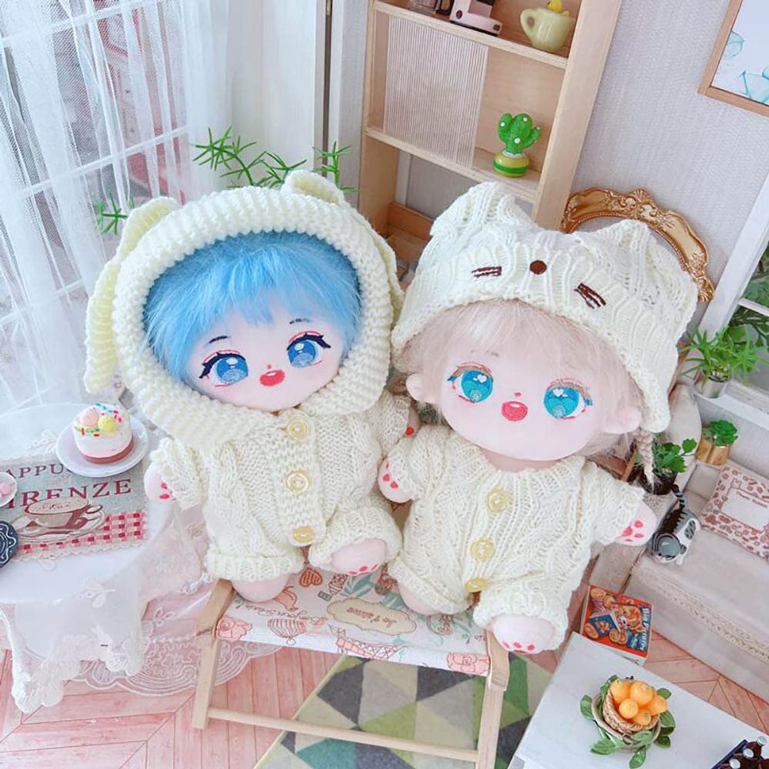 niannyyhouse 20cm Plush Doll Clothes Cat Hat Woolen Thread Onesies 8in Doll Accessories (B)